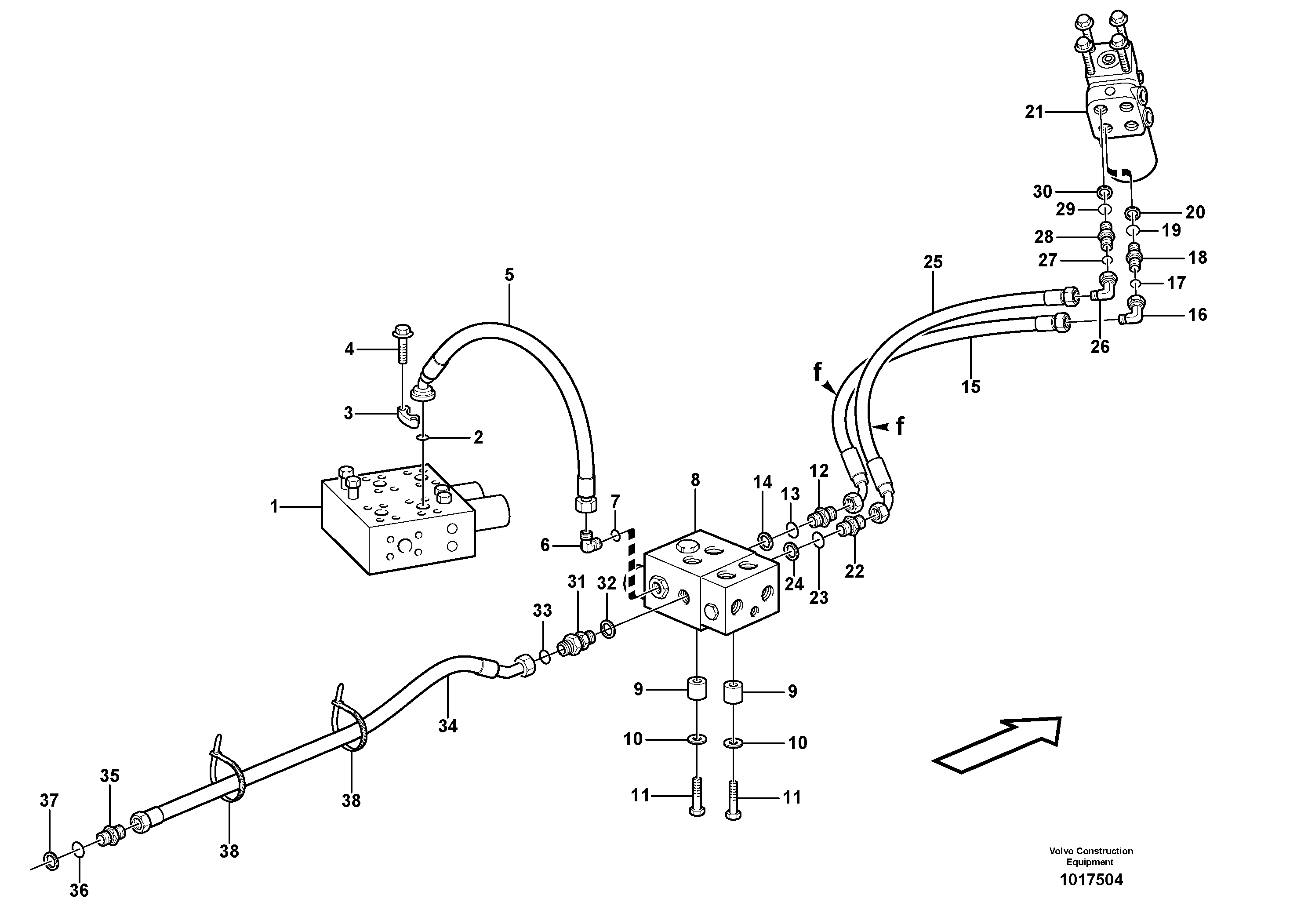 Steering system, pressure and return lines — volvo parts diagram