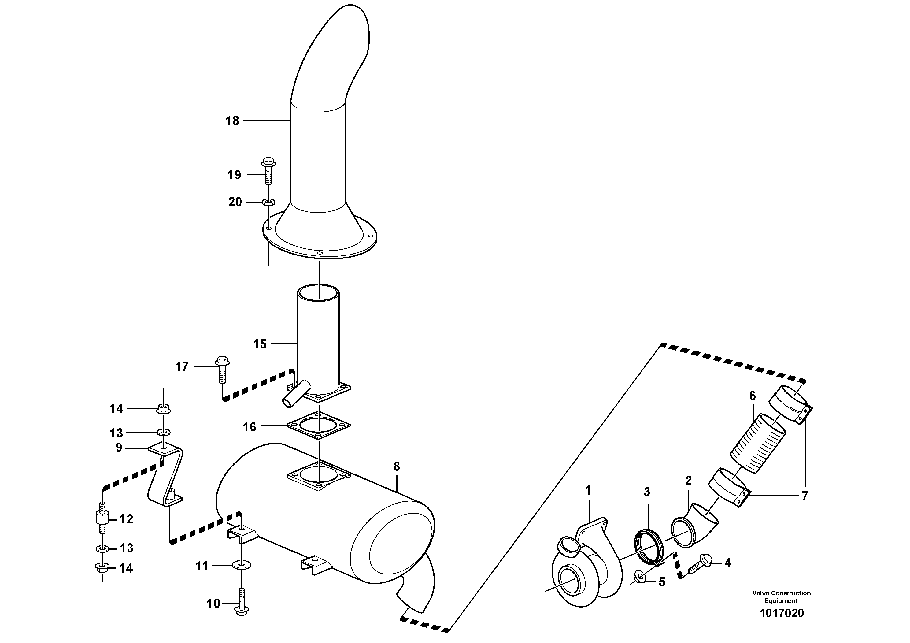 Exhaust system, silencer — volvo parts diagram