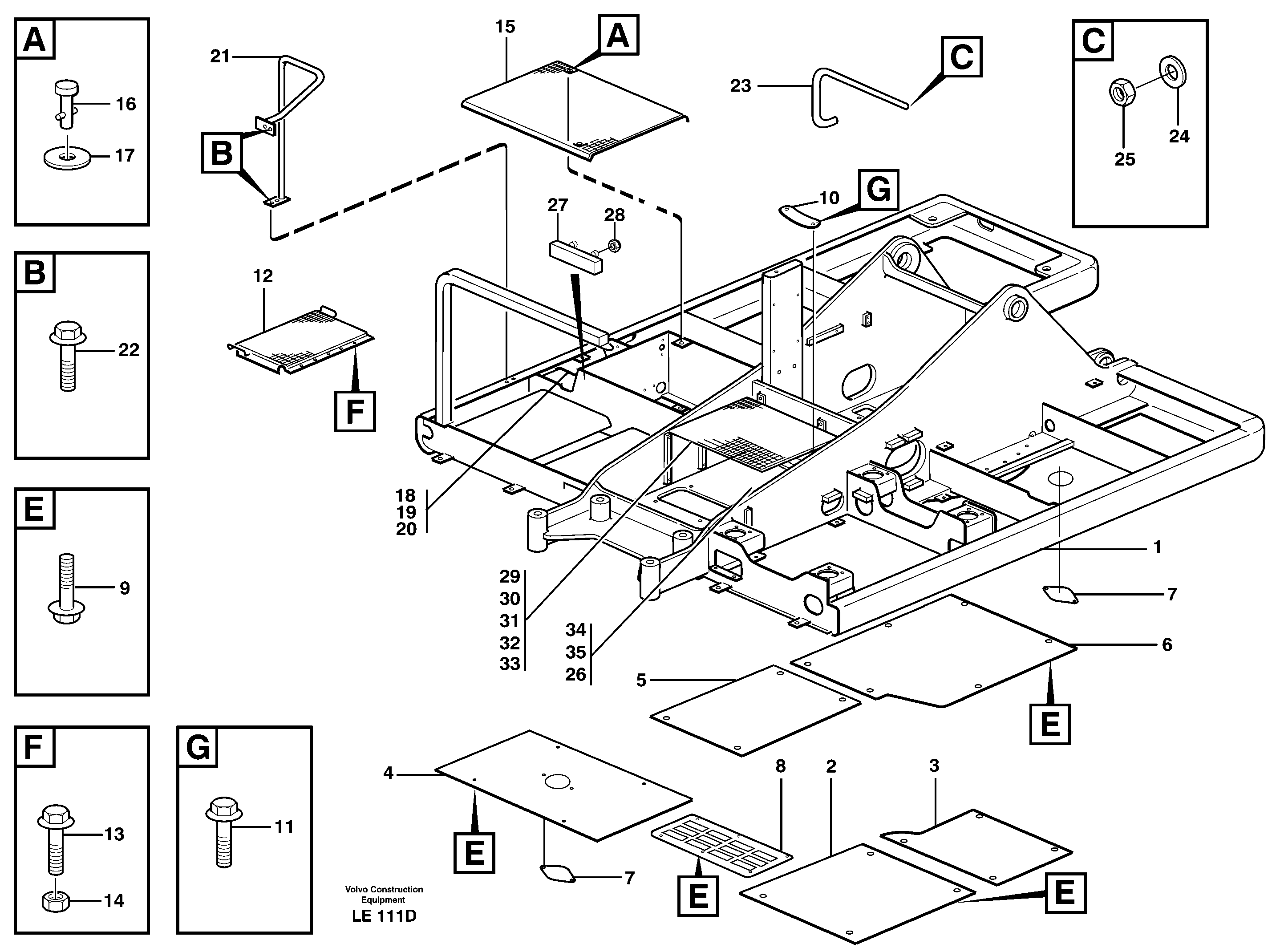Hatches under frame, fotsteps and hand rail — volvo parts diagram