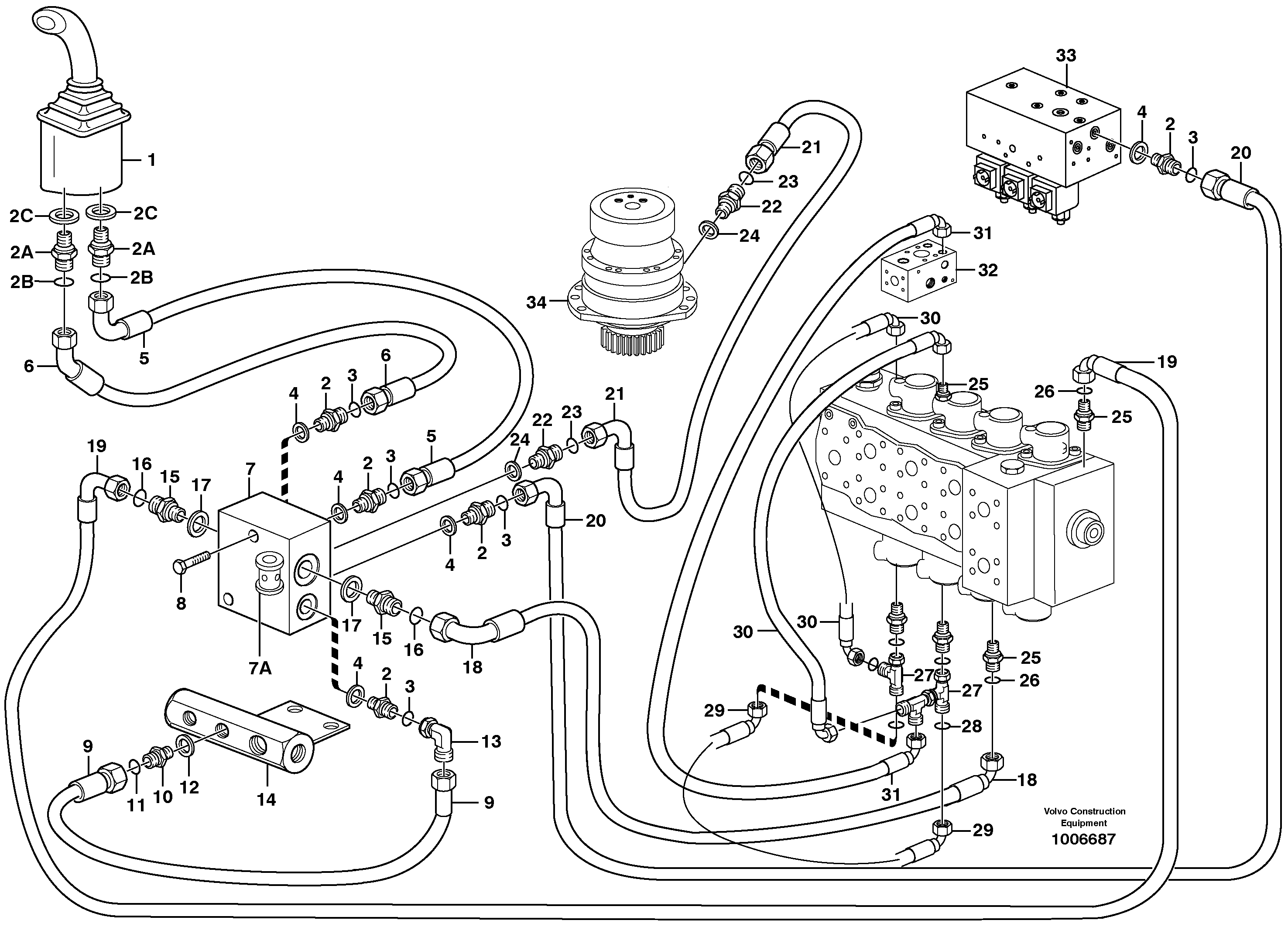 Servo hydraulics, Slewing  SER NO - 1051 — volvo parts diagram