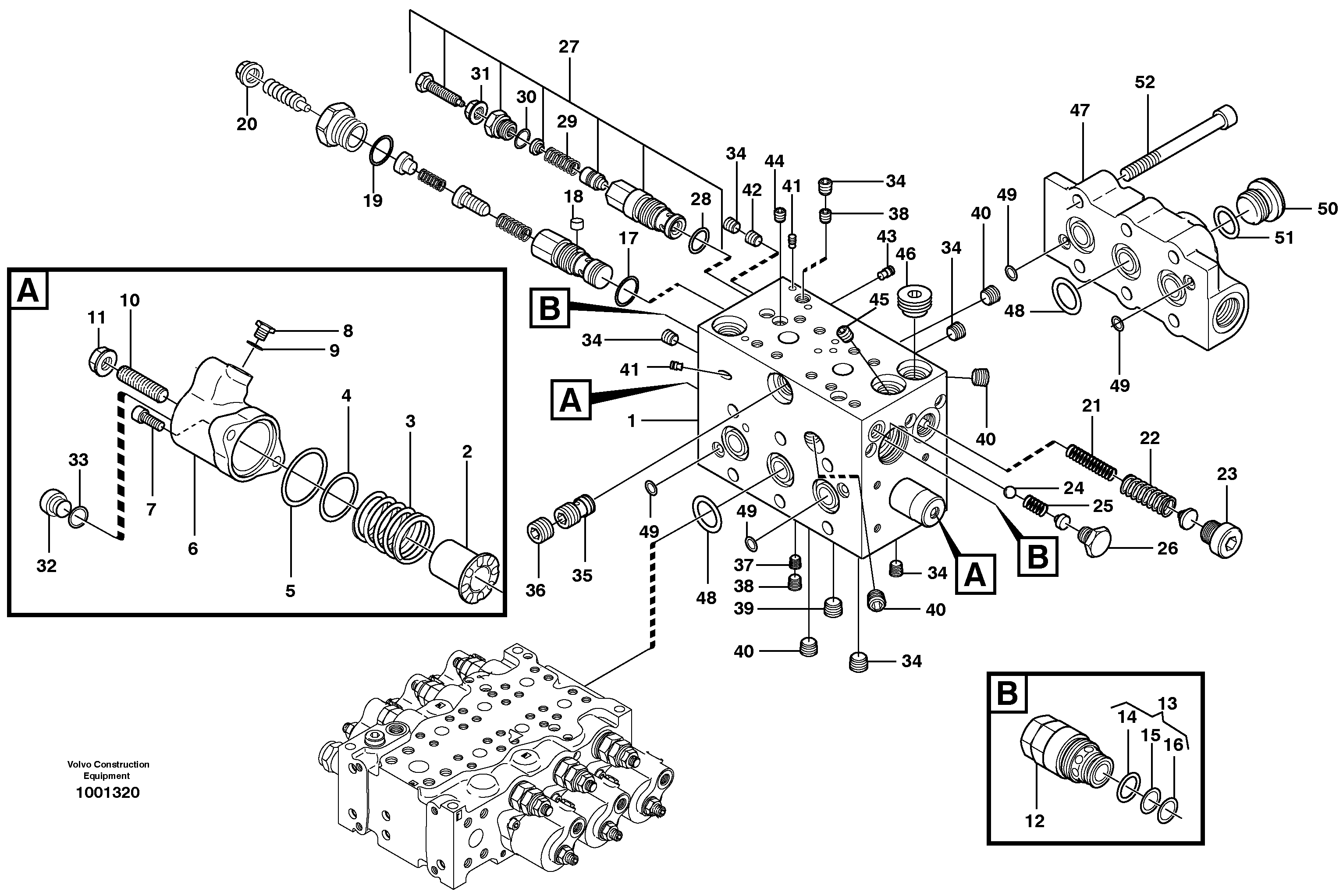 Control valve, swivel  14301063 = SER NO 1024 -, 14301064 = SER NO 1062 - — volvo parts diagram