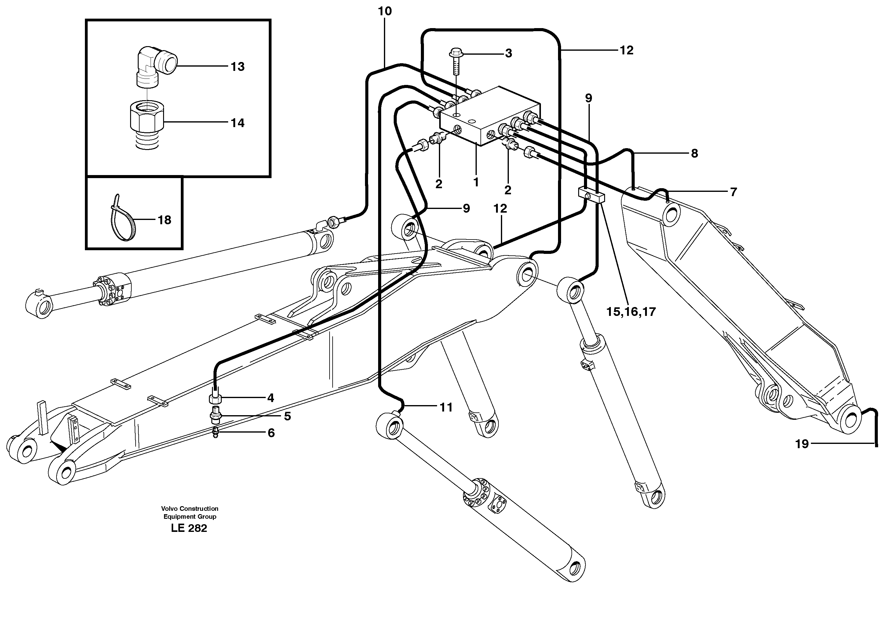 Central lubrication, adjustable boom  14302828, 14303120.  5,1M — volvo parts diagram