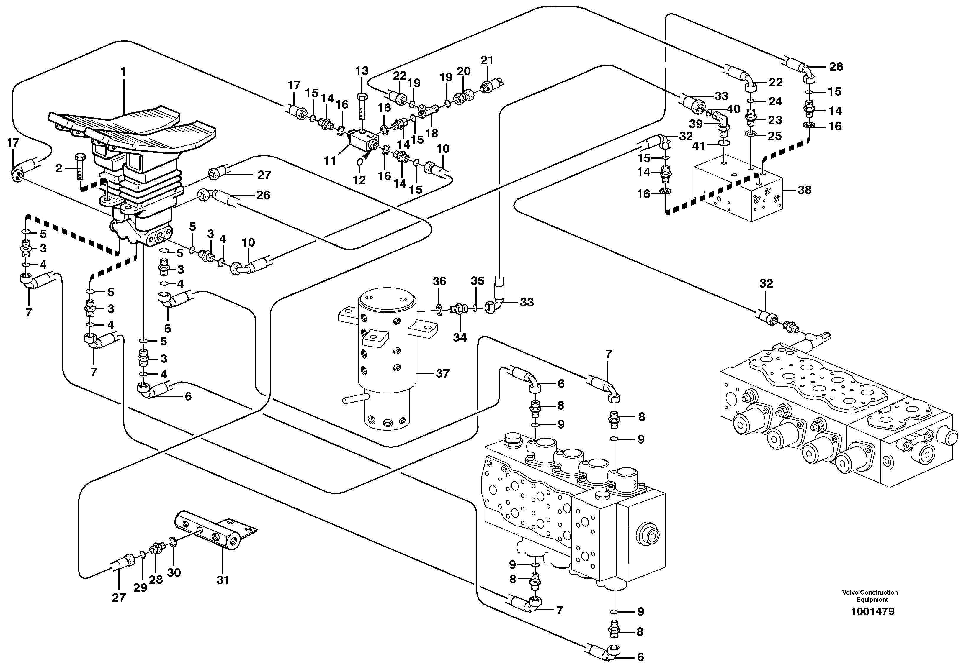 Hydraulic system, transport in uppercarrige, servo system — volvo parts diagram