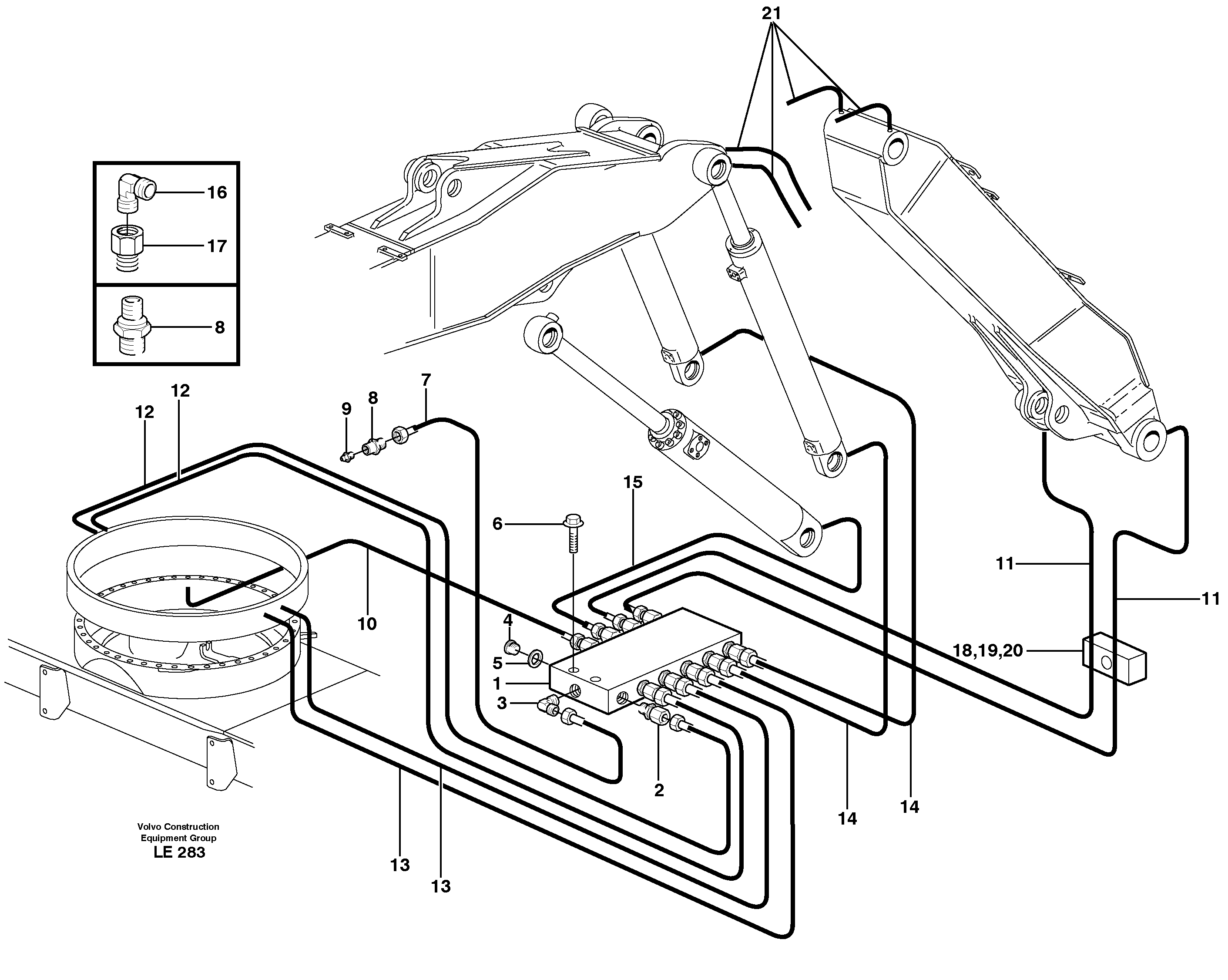 Central lubrication. slewing, adjustable boom  14302828, 14303120.  5,1M — volvo parts diagram