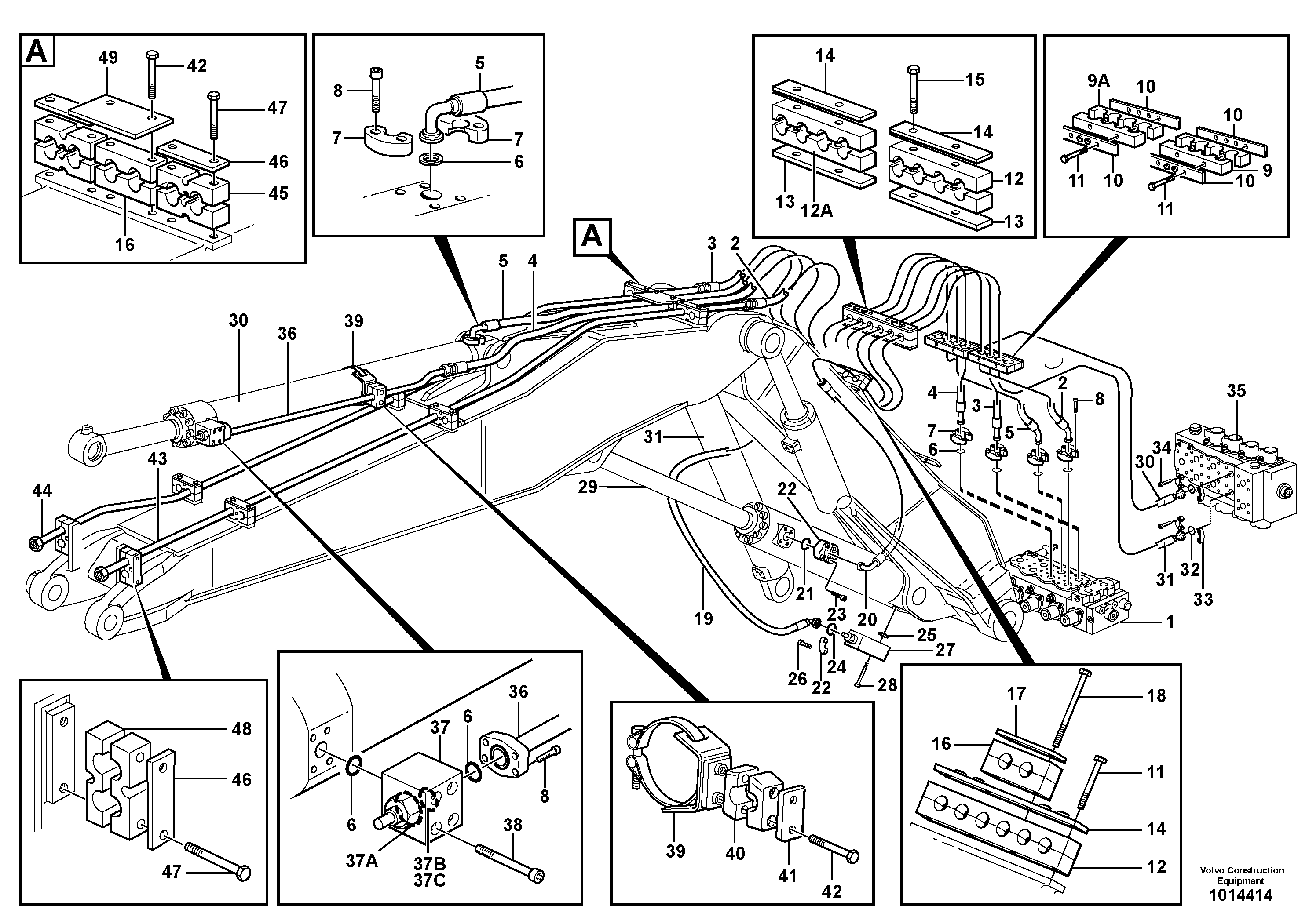 Hydraulic system, adjustable boom  14302828, 14303120 — volvo parts diagram