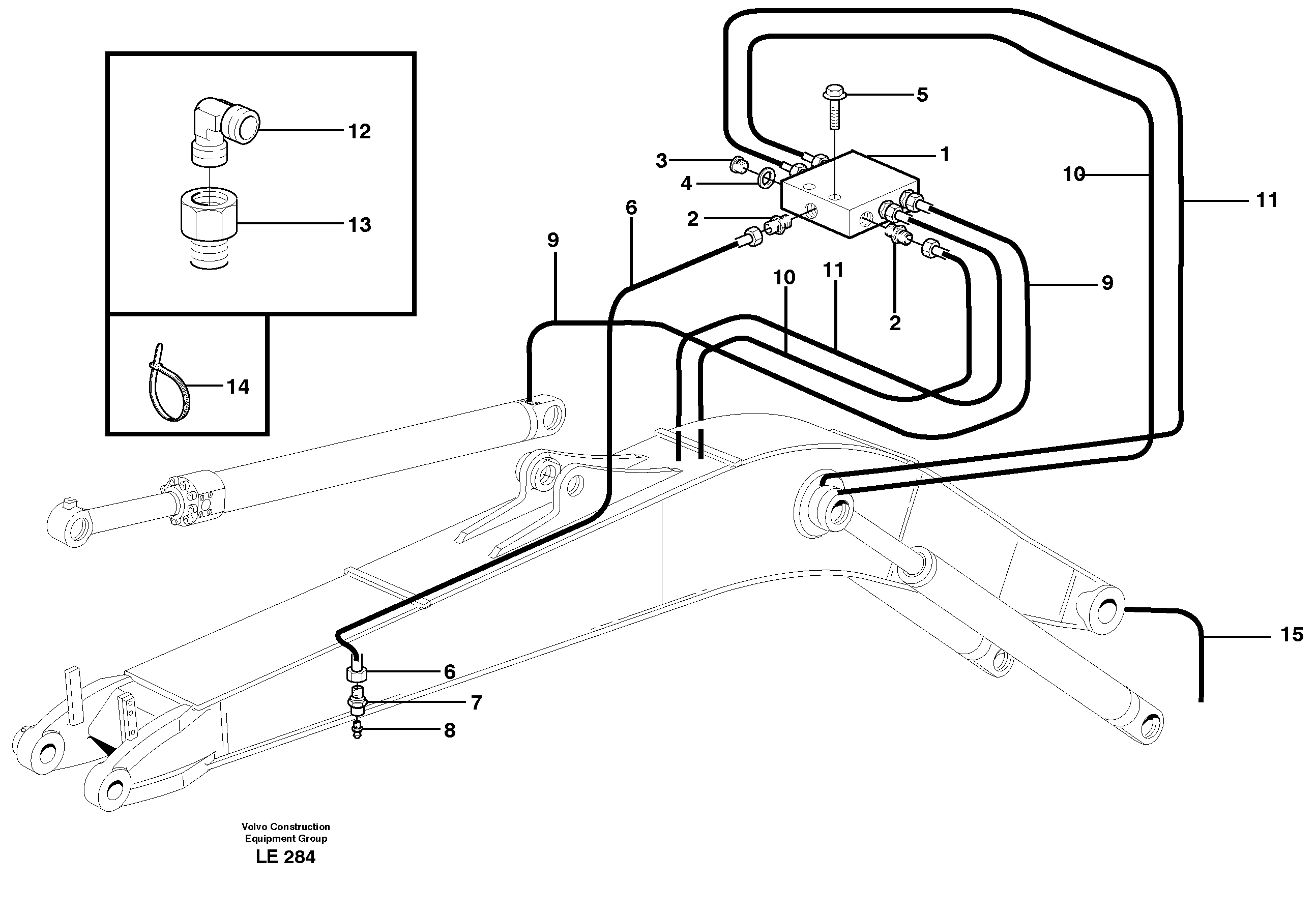 Central lubrication, mono boom  14302827, 5,0M — volvo parts diagram