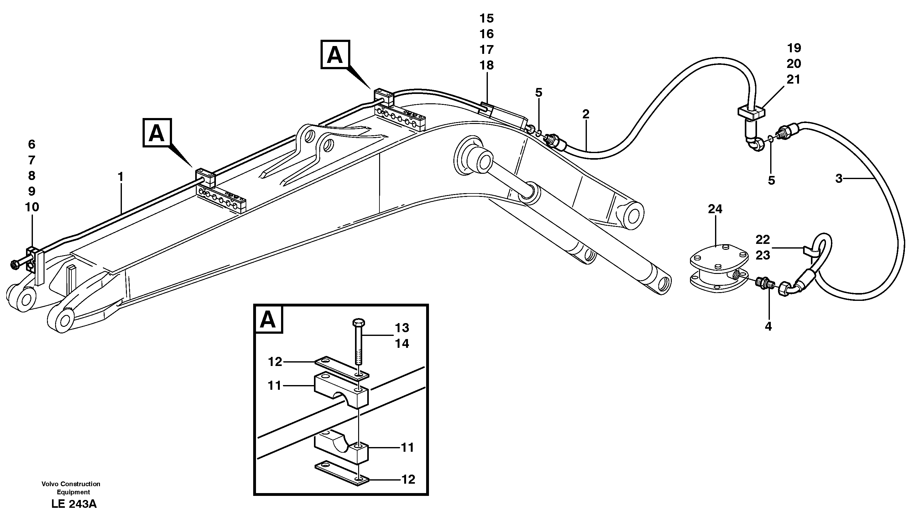 Hammer hydraulics on mono boom, return line  14303064 — volvo parts diagram