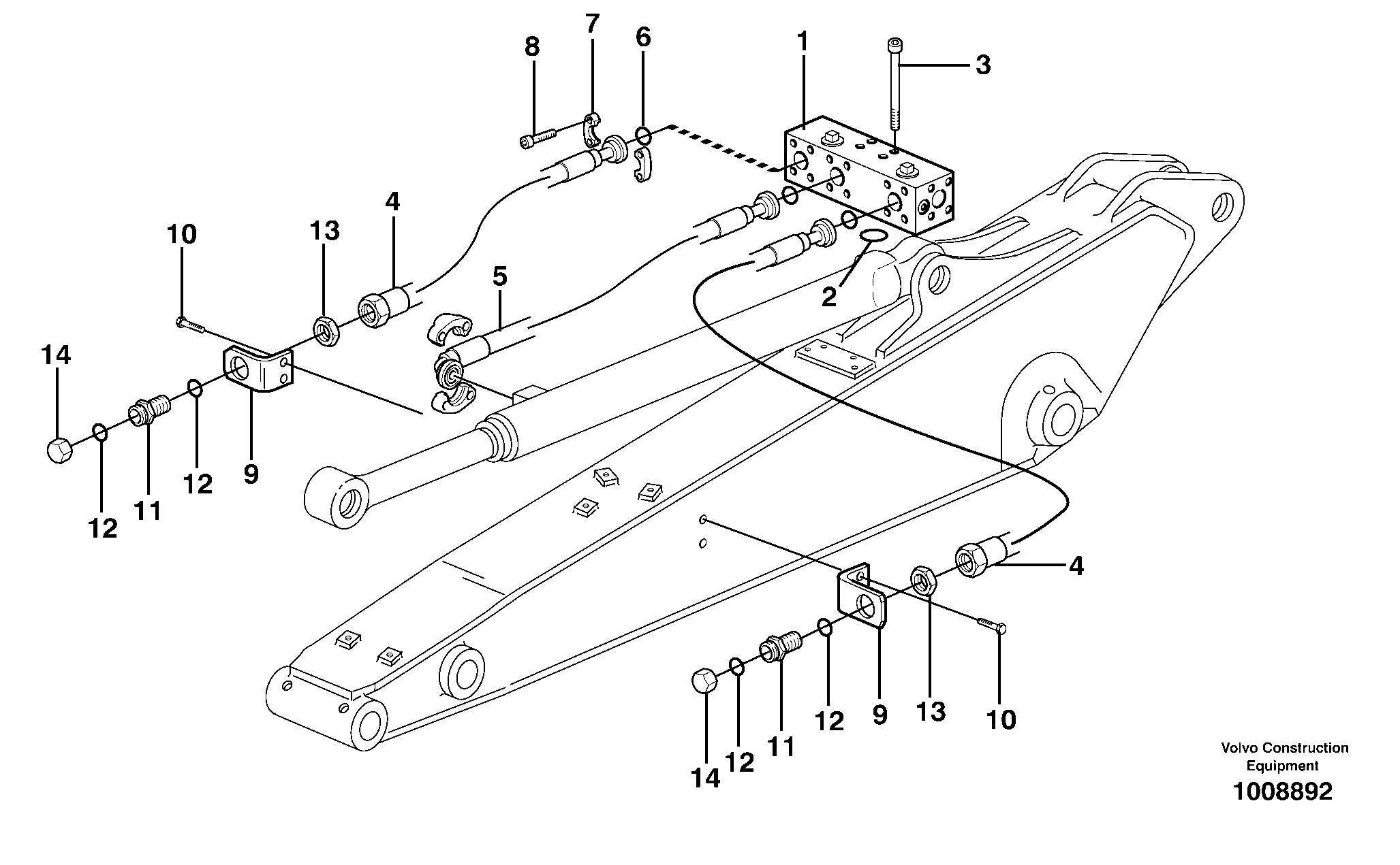 Grab equipment, with shutoff cocks, handling dipper  14311111 — volvo parts diagram