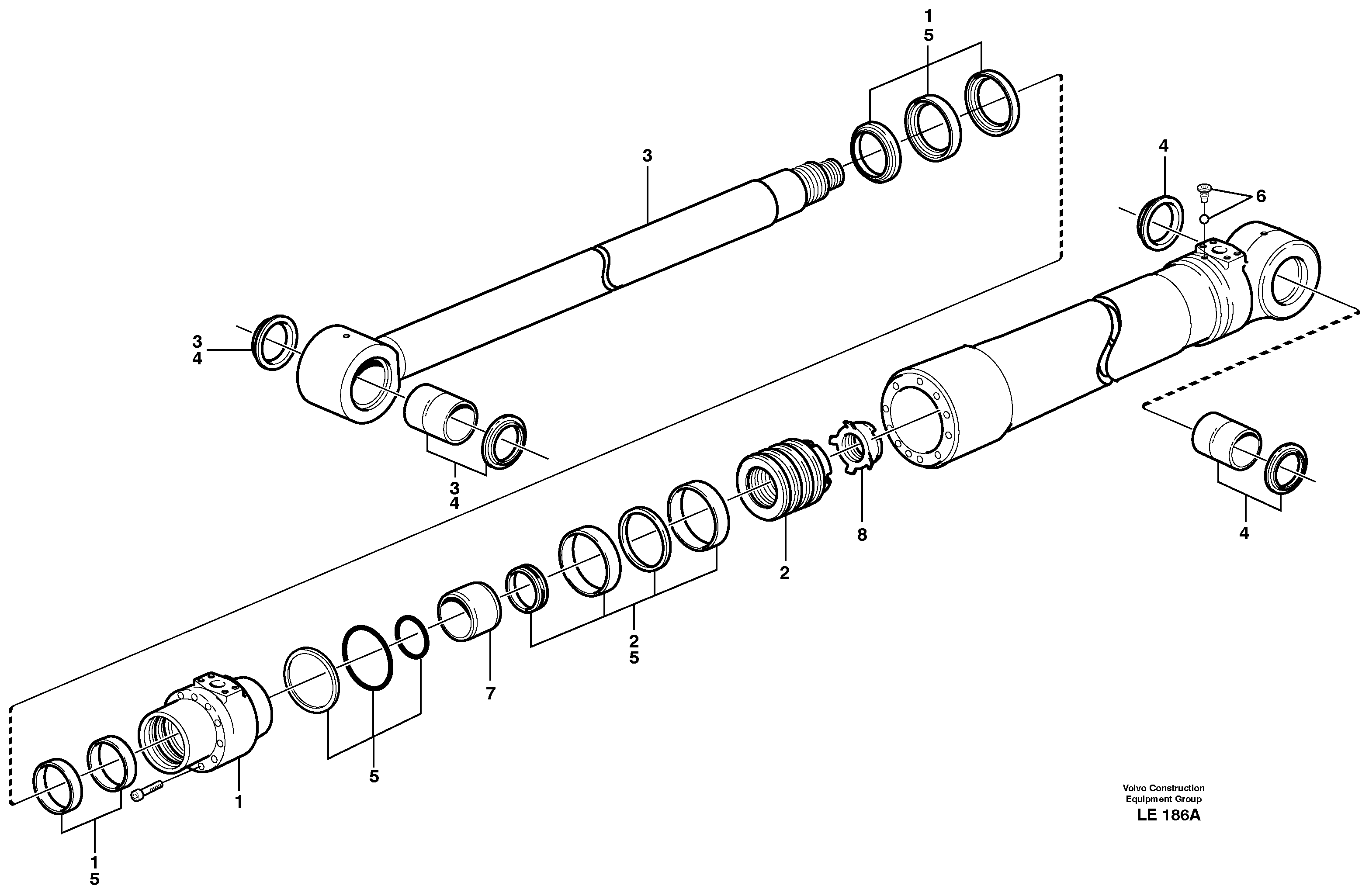 Dipper arm cylinder  14302827, 14302828, 14303120 — volvo parts diagram