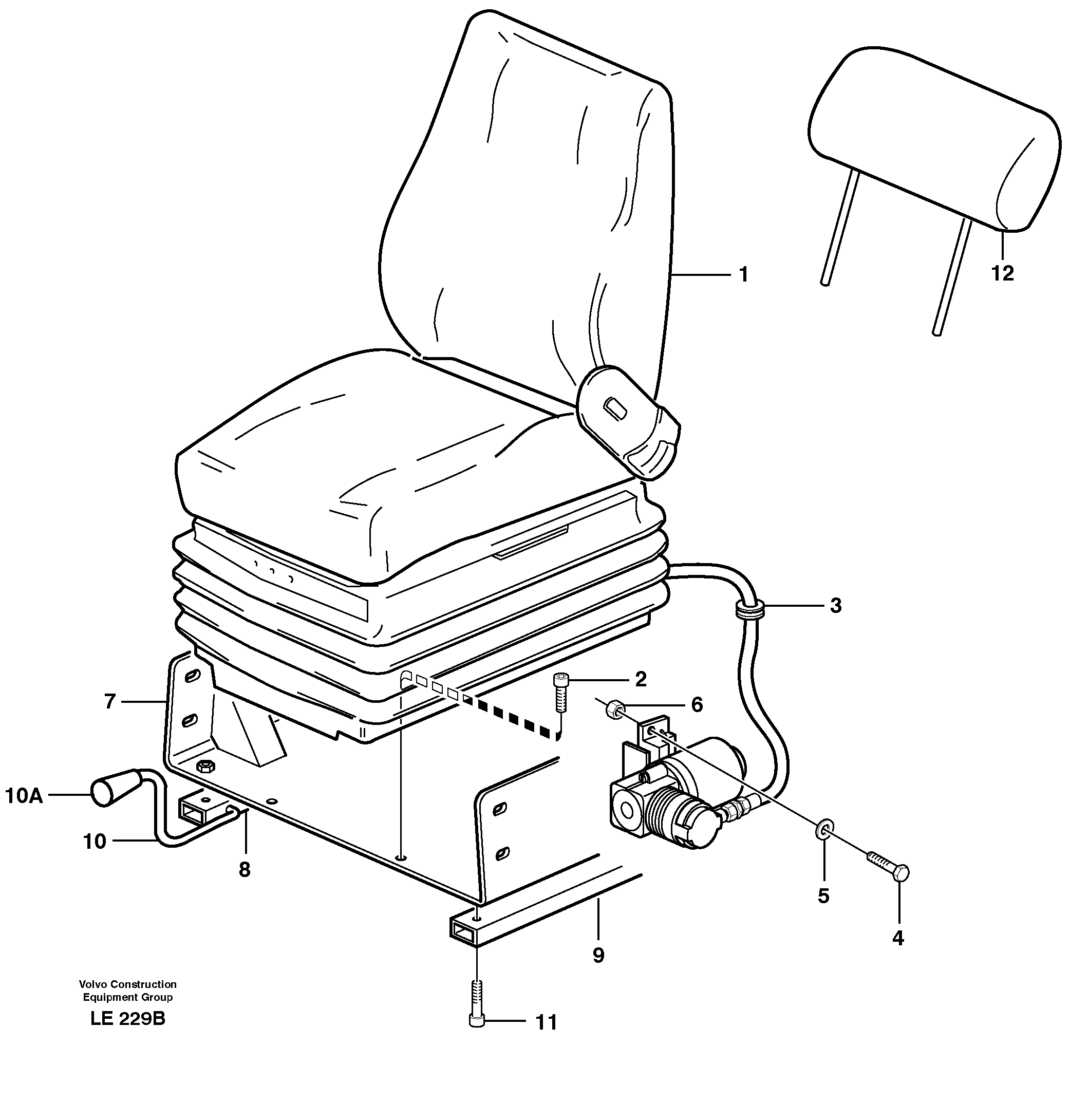Operator seat with fitting parts  14302813, 14303037, 14302812, 14302883 — volvo parts diagram