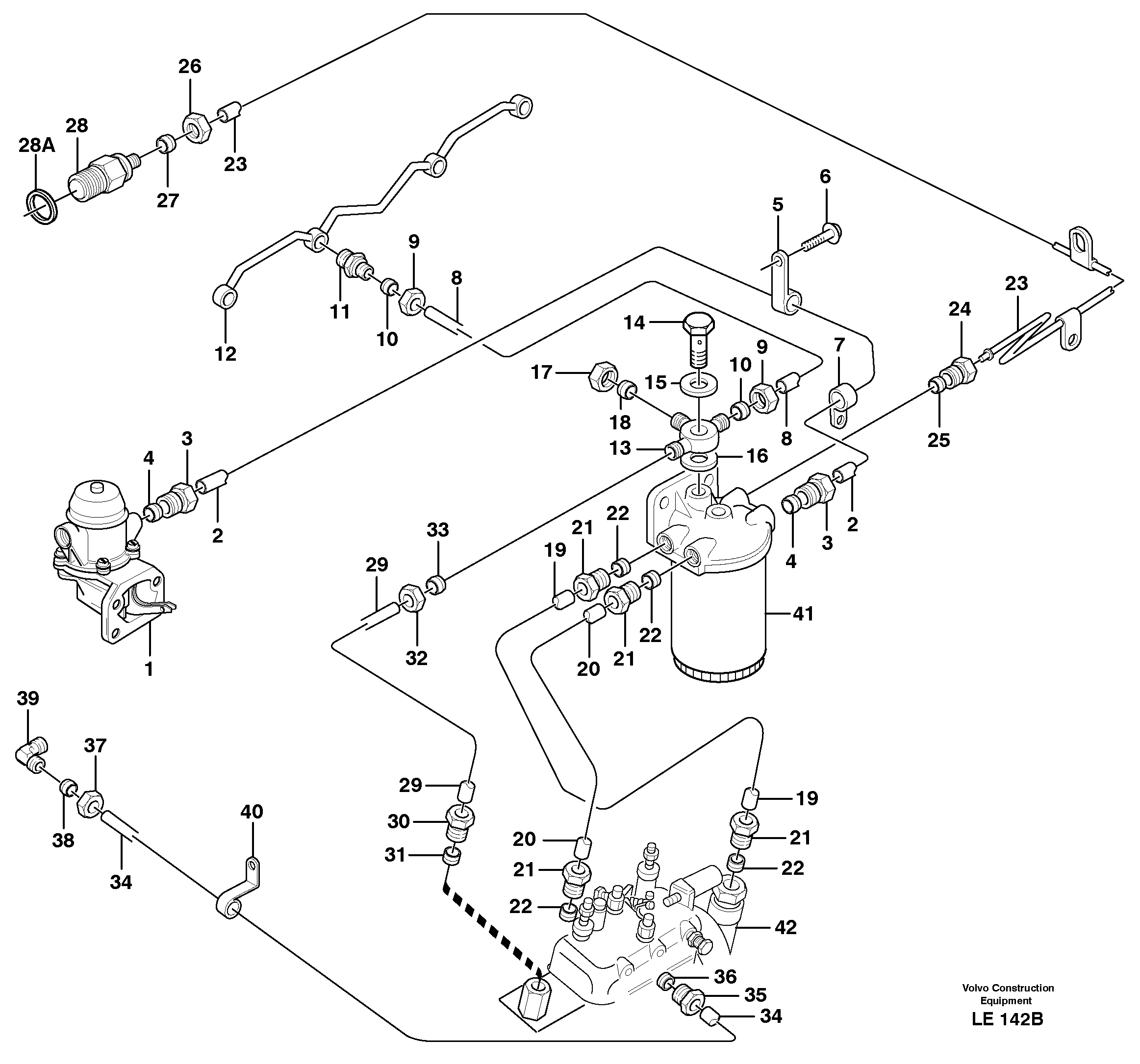 Fuel pipes, injection pump - fuel filter. — volvo parts diagram