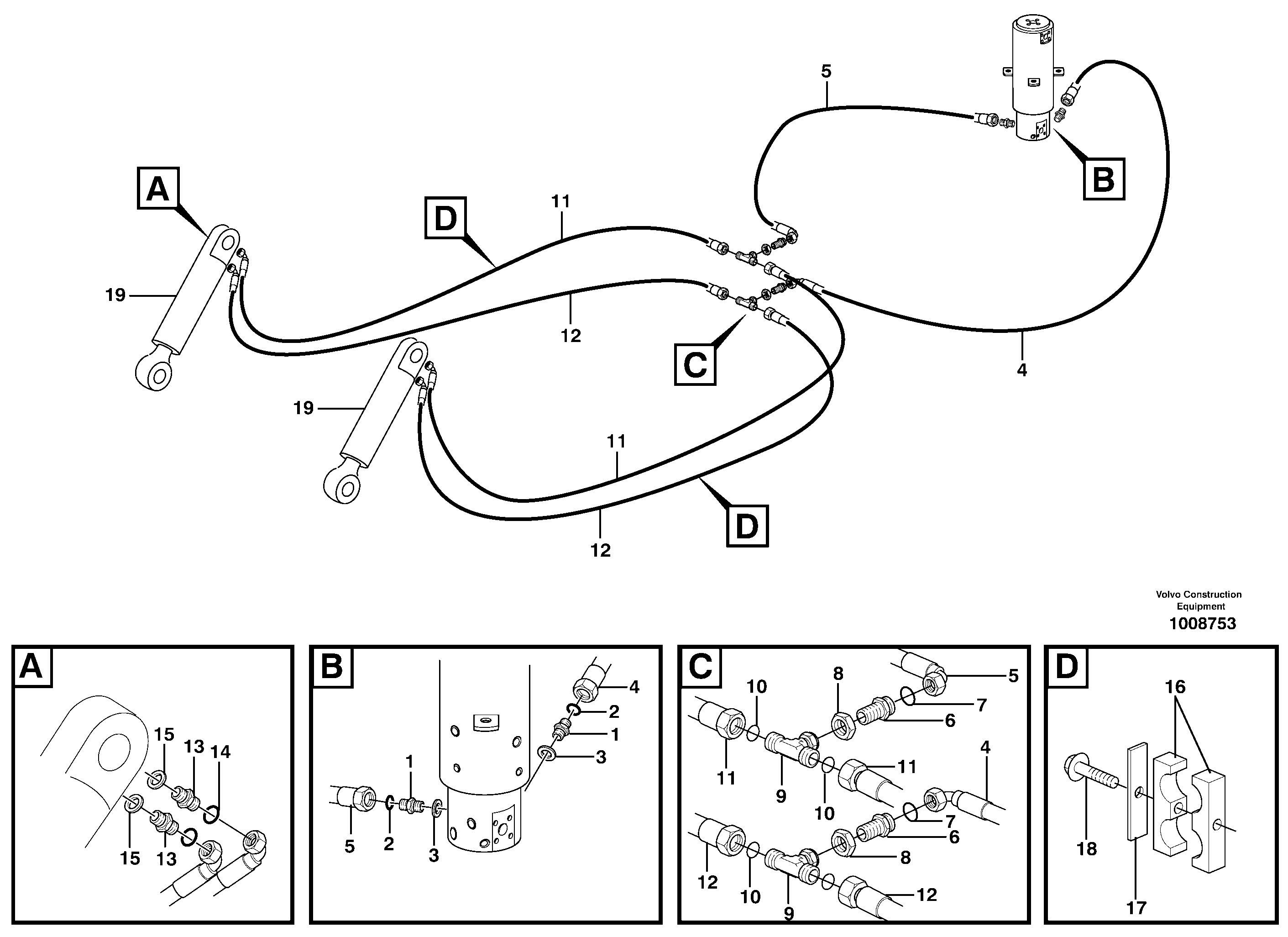 Hydraulic system for dozer blade, undercarriage  14303061, 14311109 — volvo parts diagram