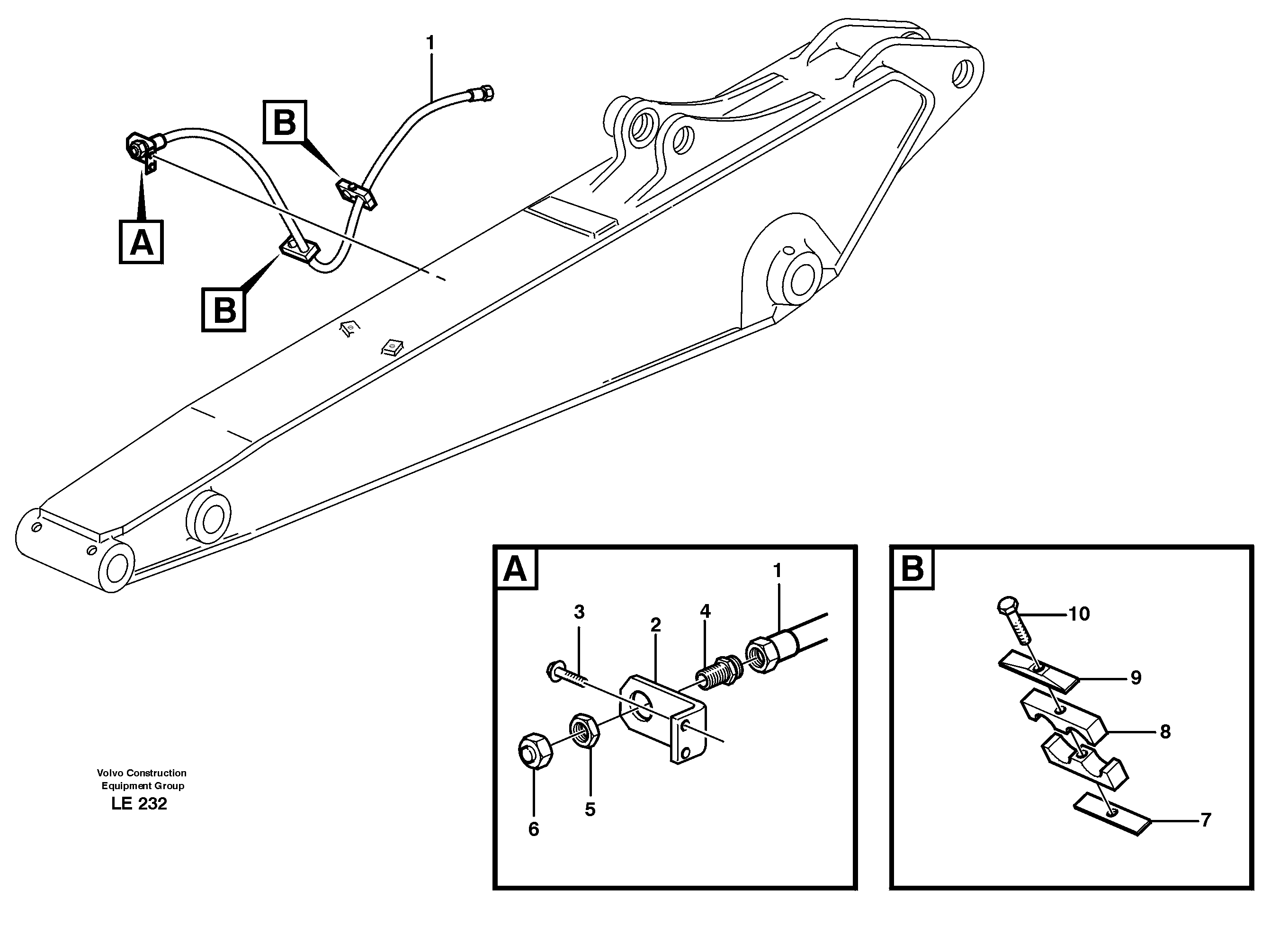 Hammer hydraulics on dipper arm, return line  14302887, 14302888, 14302889, 14302890 — volvo parts diagram