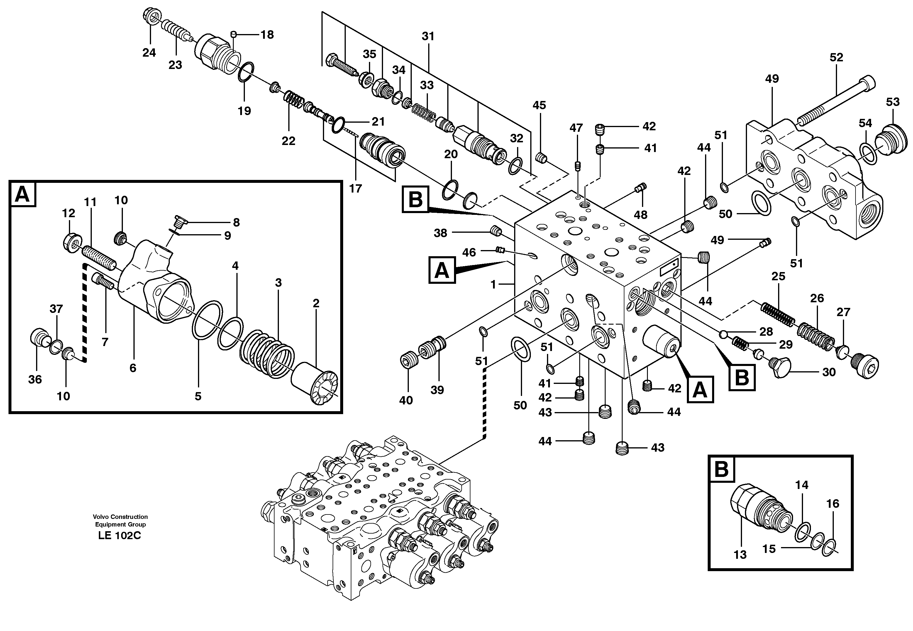 Control valve, swivel  14301063 = SER NO - 1023, 14301064 = SER NO - 1061 — volvo parts diagram