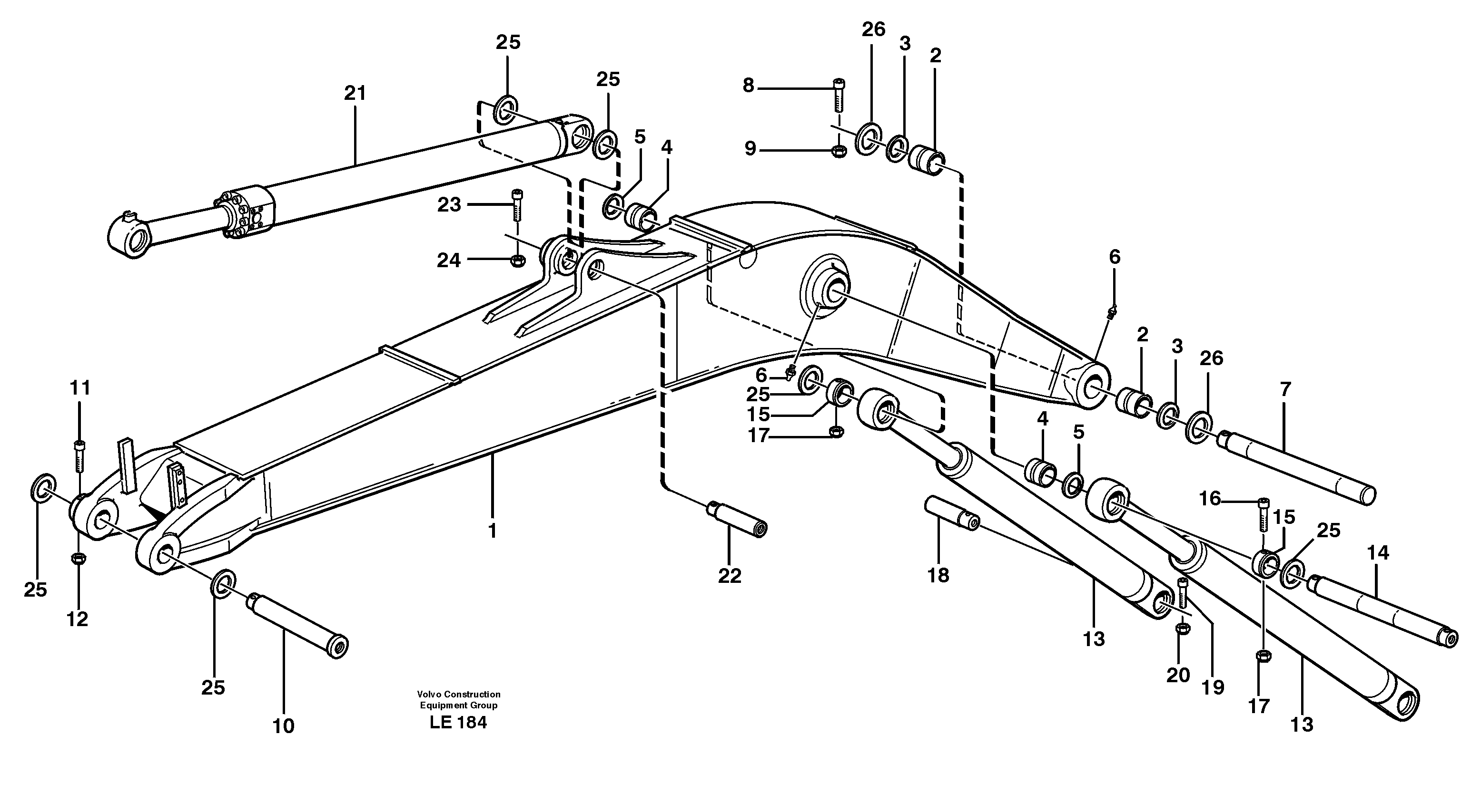 Backhoe boom incl. attachements, 5,0m  14302827 — volvo parts diagram