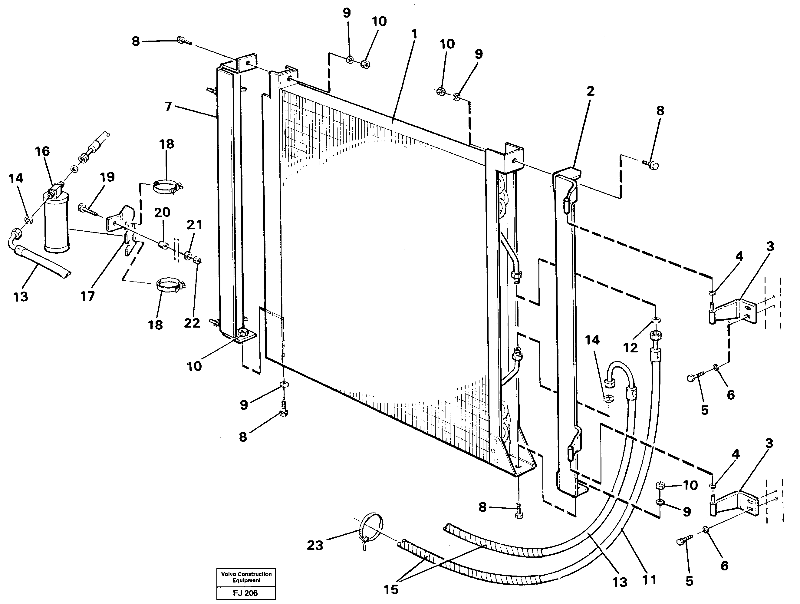 Condensor with fitting parts. Cooling agent R12,r134a  14256843 14259988 — volvo parts diagram