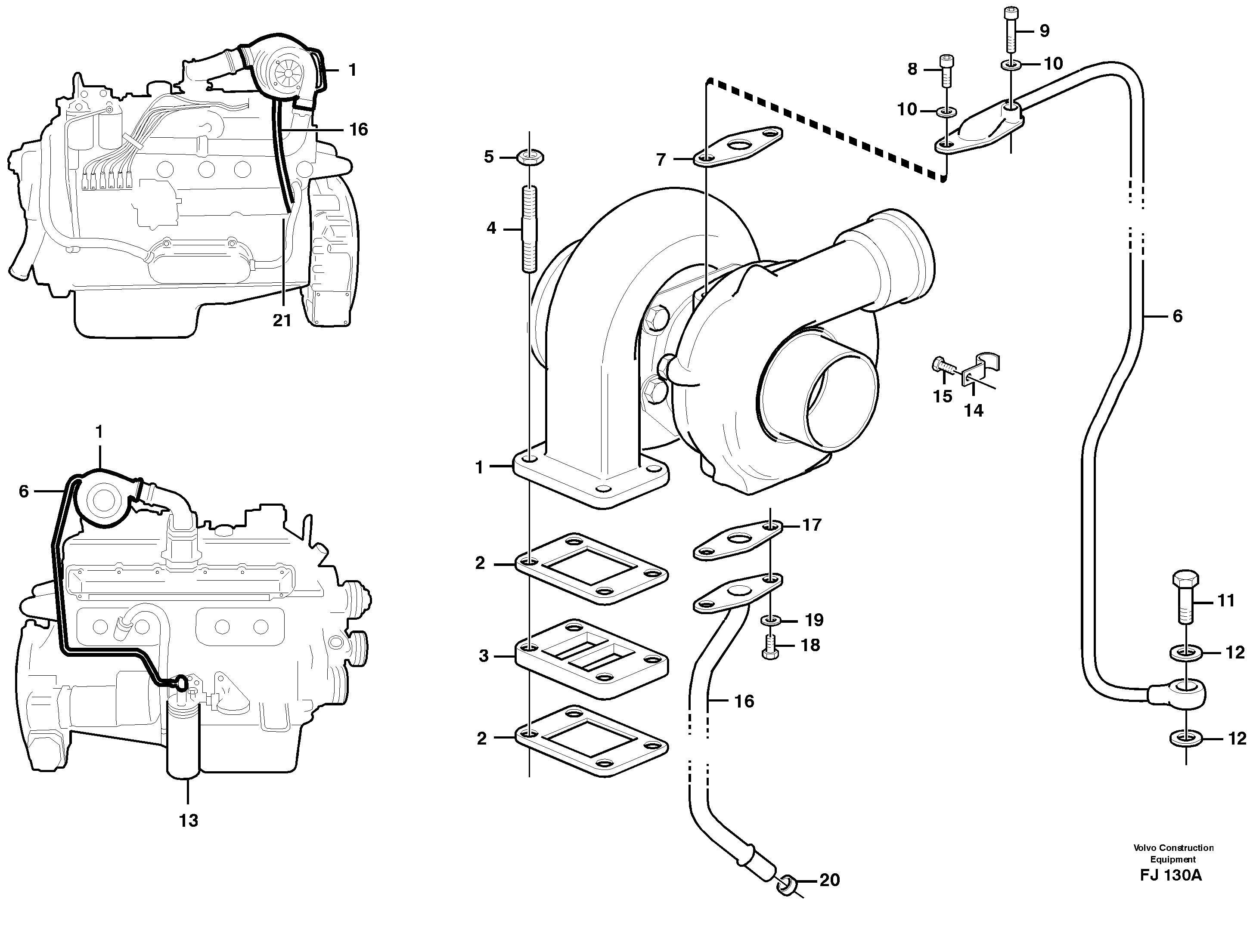 Turbocharger with fitting parts — volvo parts diagram