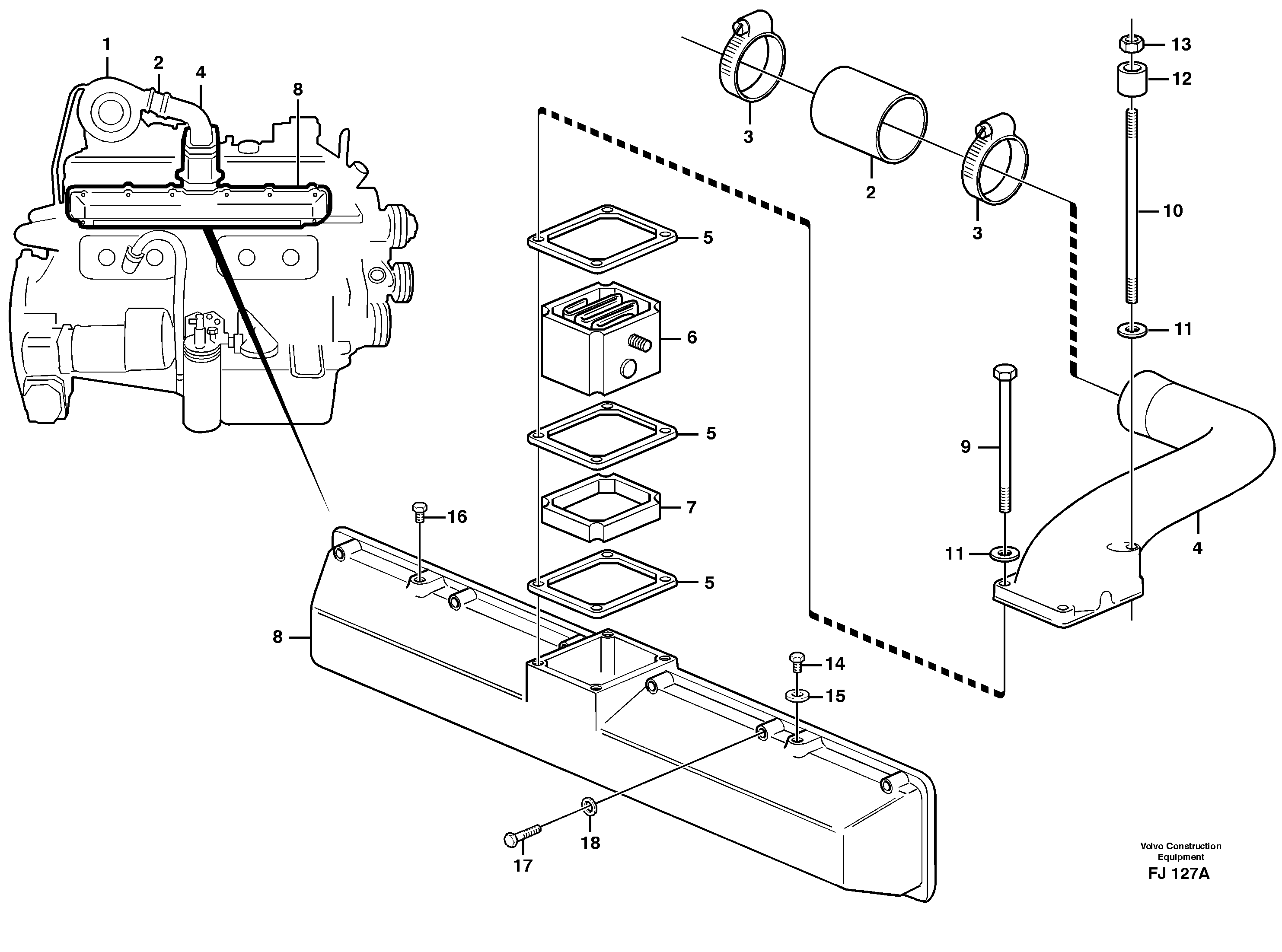 Induction manifold with fitting parts  TD 61 GE — volvo parts diagram