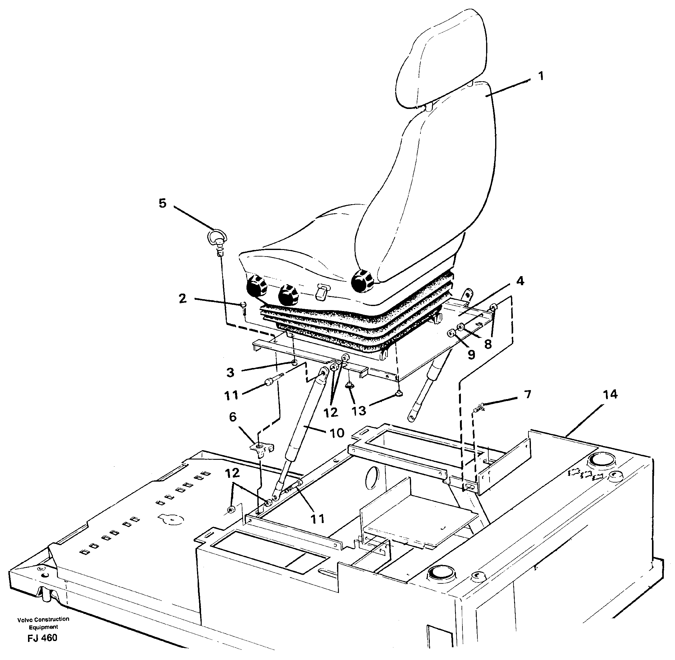 Operator seat with fitting parts  SER NO 2331- — volvo parts diagram