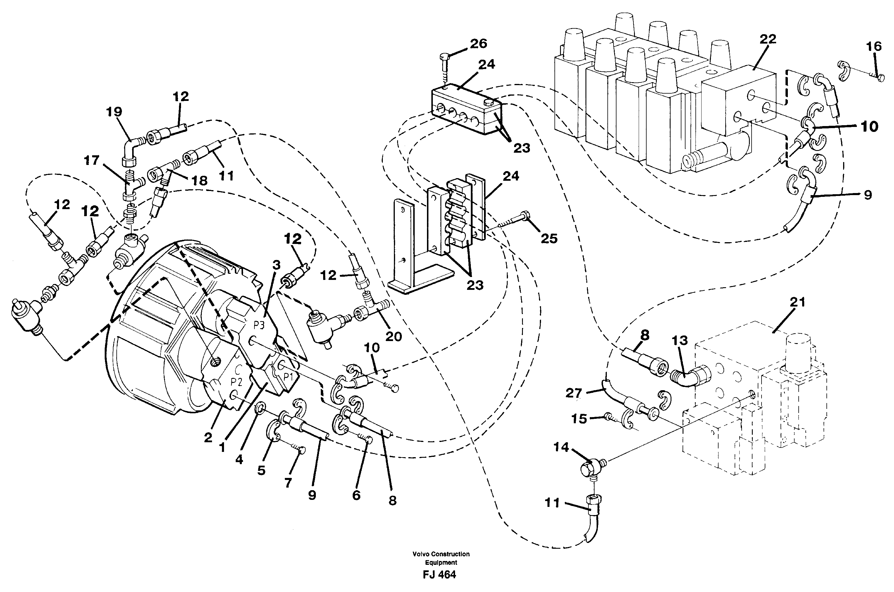 Hydraulic system, feeding lines — volvo parts diagram