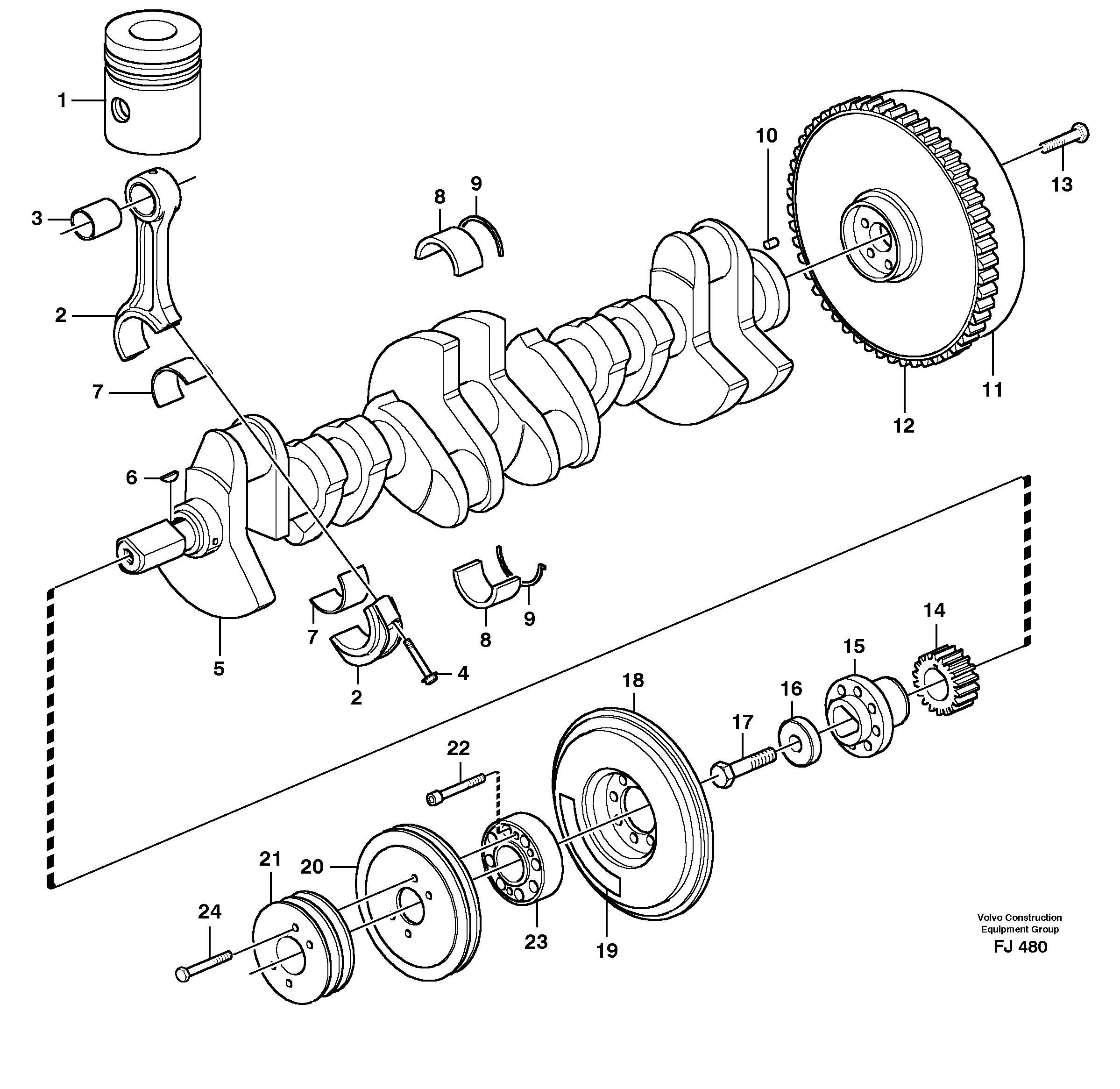 Crankshaft and related parts  TD 61 GE — volvo parts diagram
