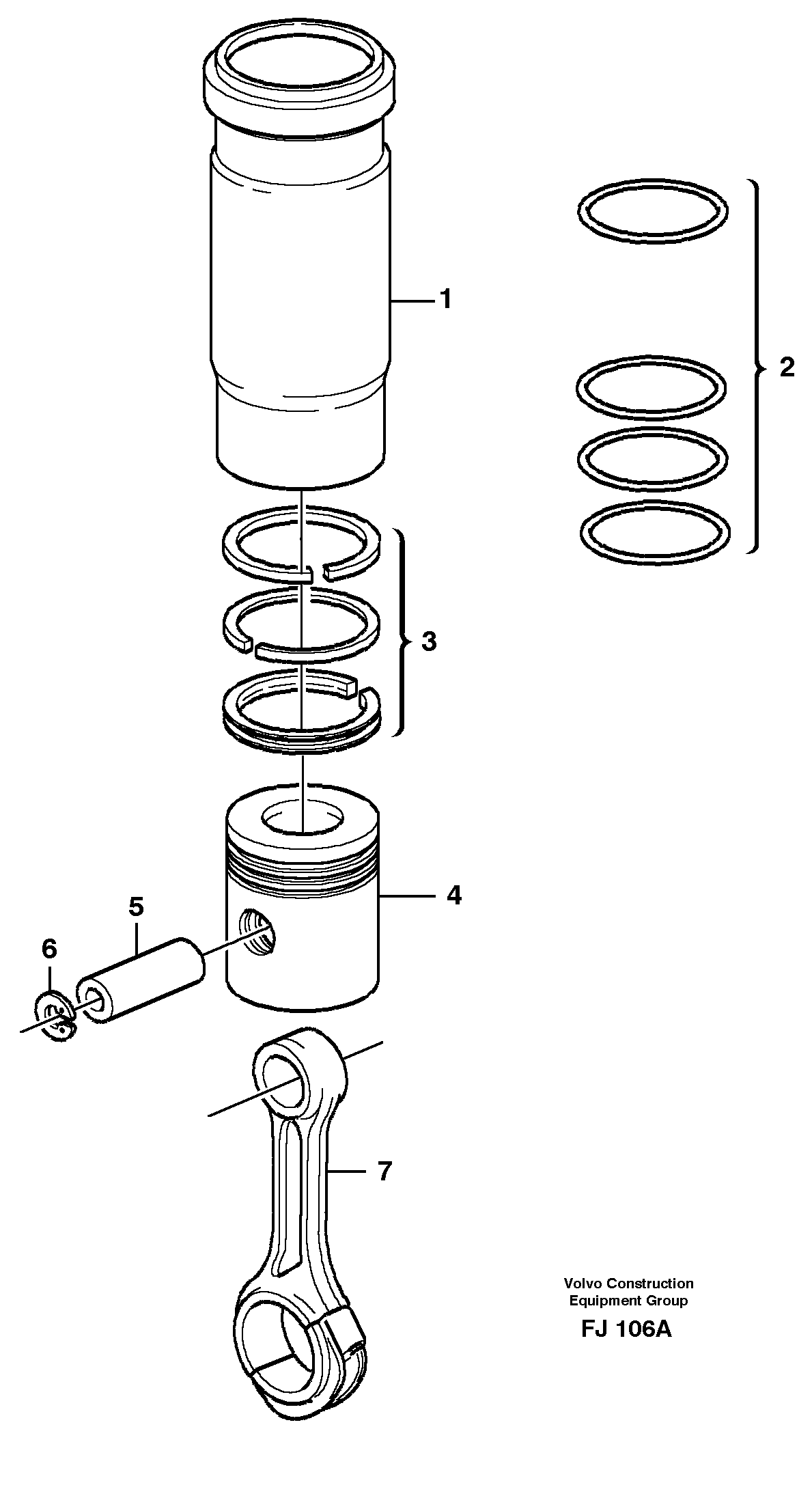 Cylinder liner and piston — volvo parts diagram