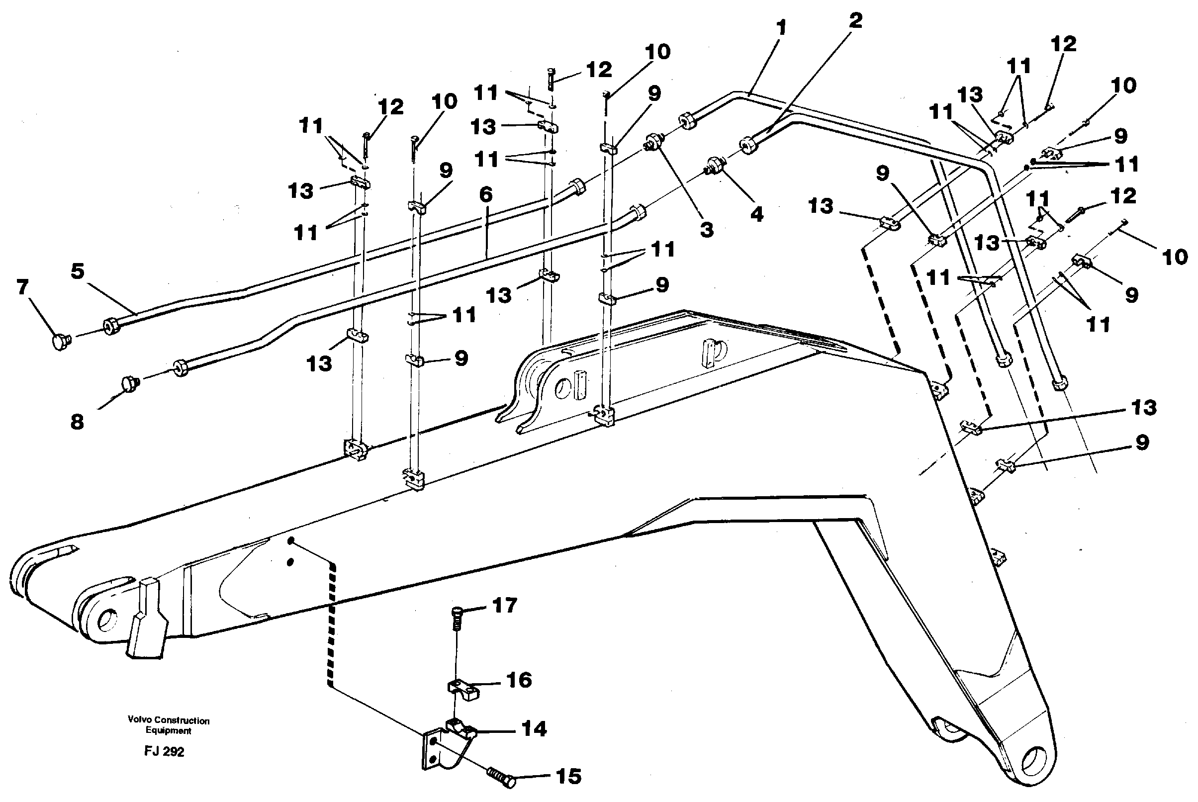 Hammer hydraulics on monoboom, 4,65 m and 5,20 m — volvo parts diagram
