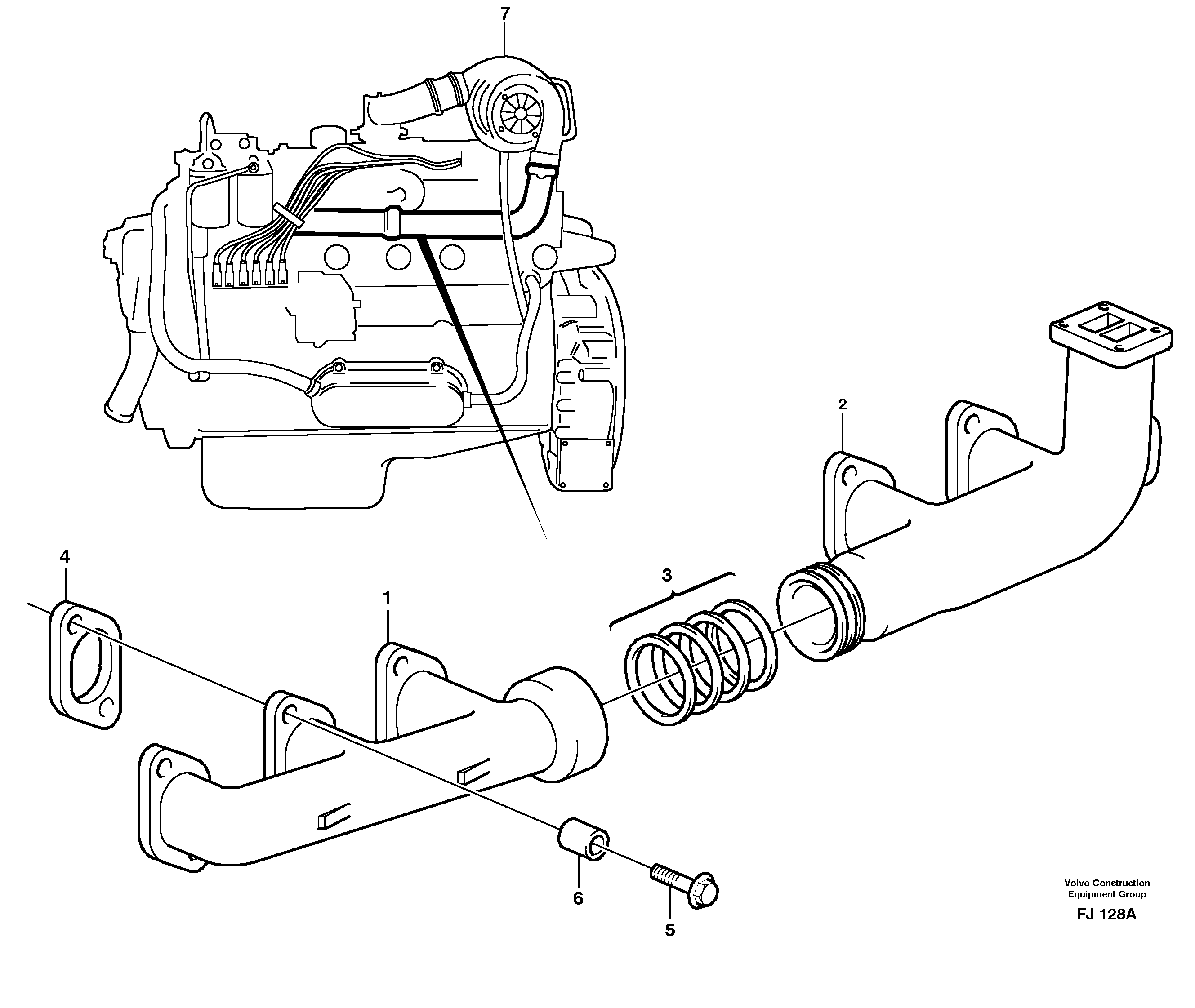 Exhaust manifold and installation components — volvo parts diagram
