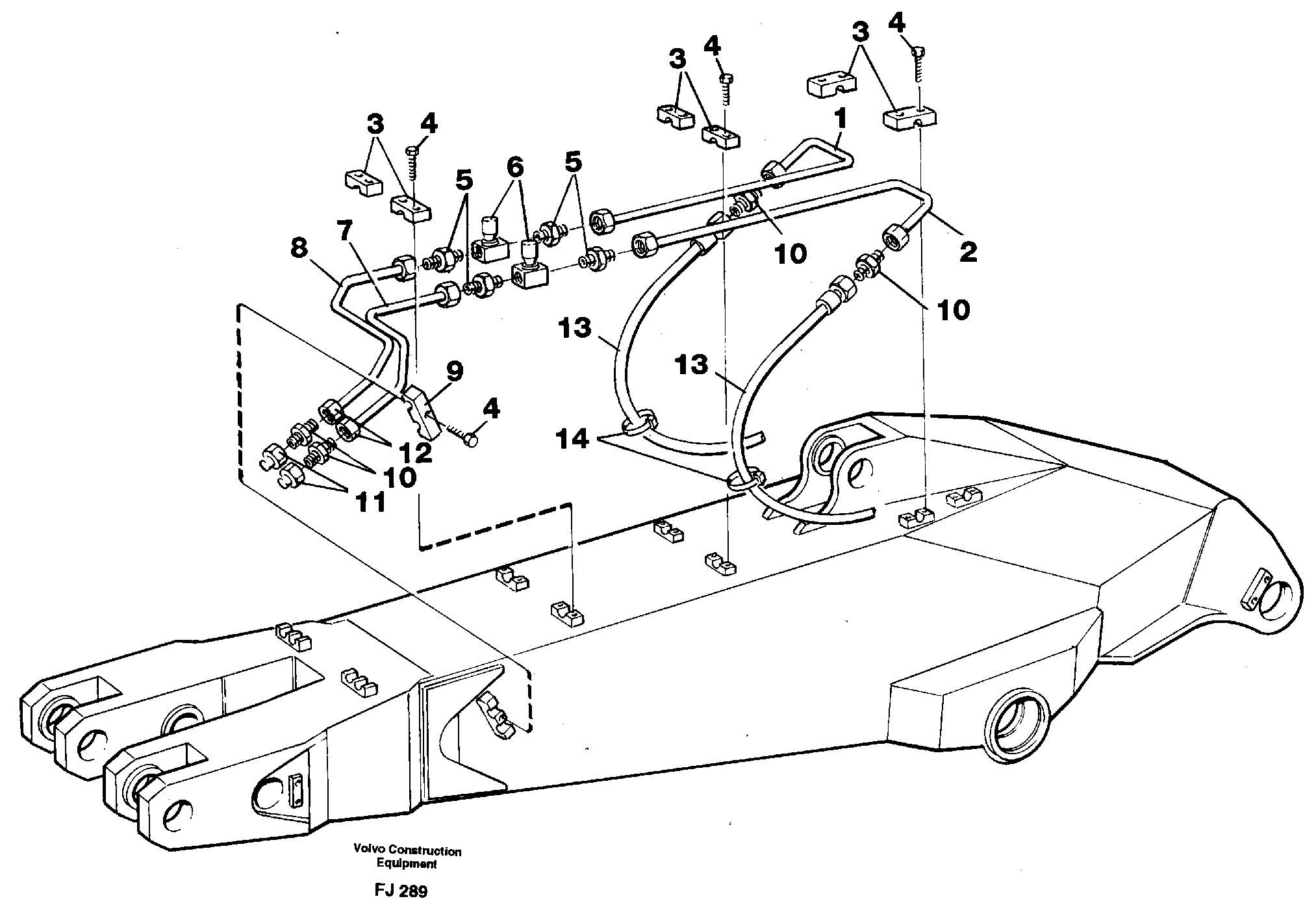 Slope bucket equipment ondipper 2.0 m, 2.4 m, 2,8 m. On left side. — volvo parts diagram