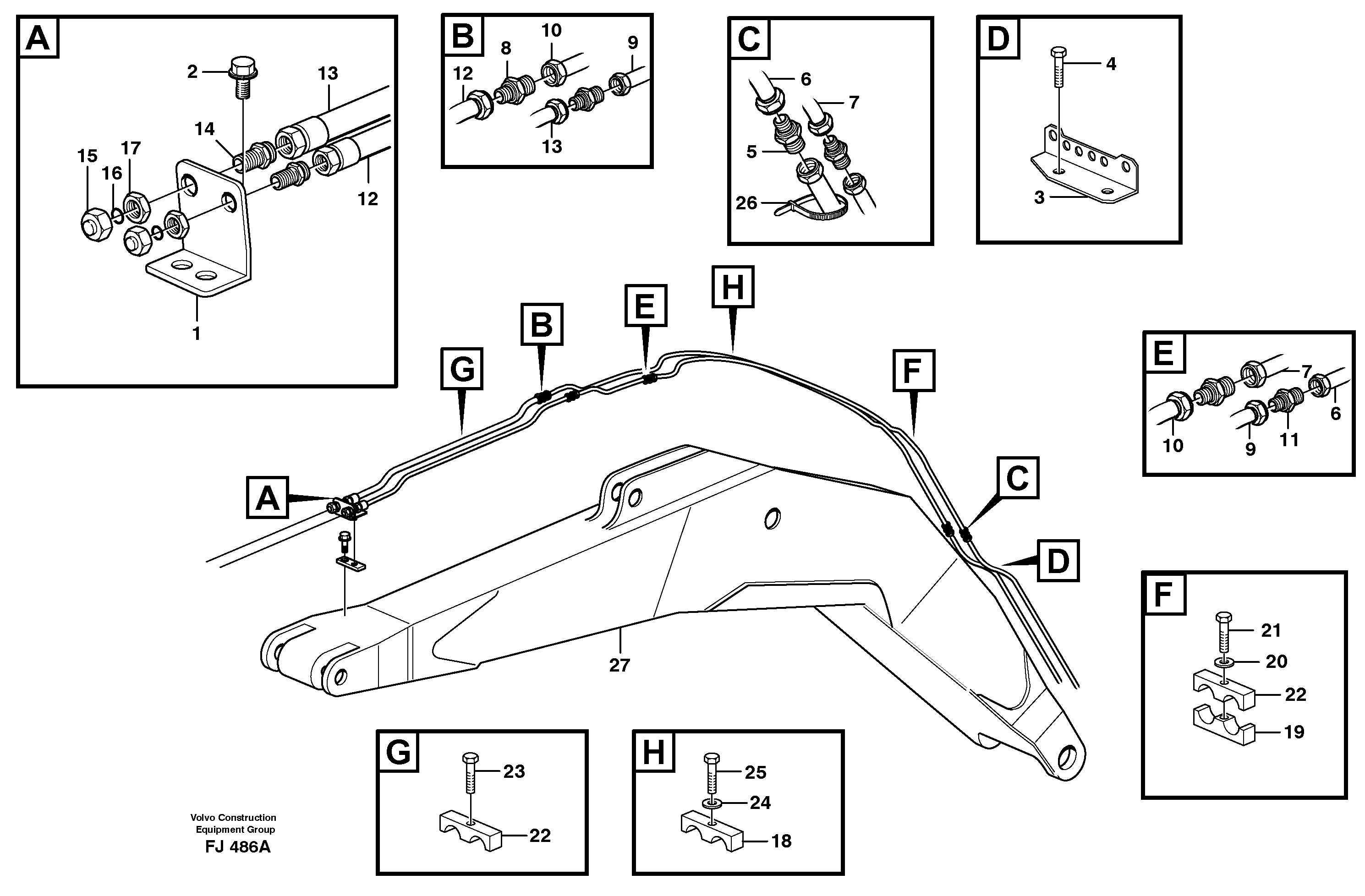 Grab equipm on boom 4.65 m/5,20 m,switch valve  14256399,14256400 — volvo parts diagram