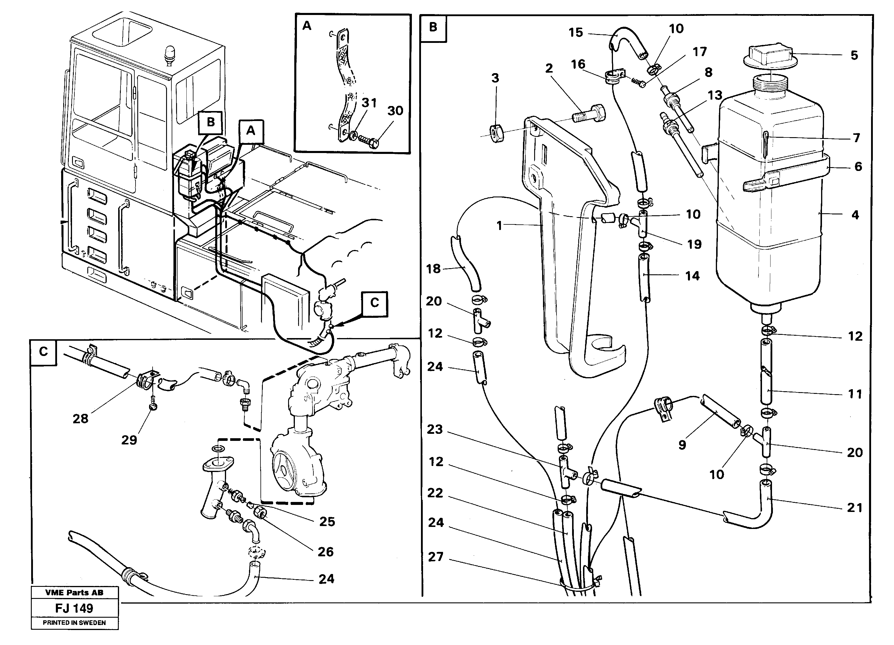 Expansion tank, Cab elevation 1220mm.  14258010 — volvo parts diagram
