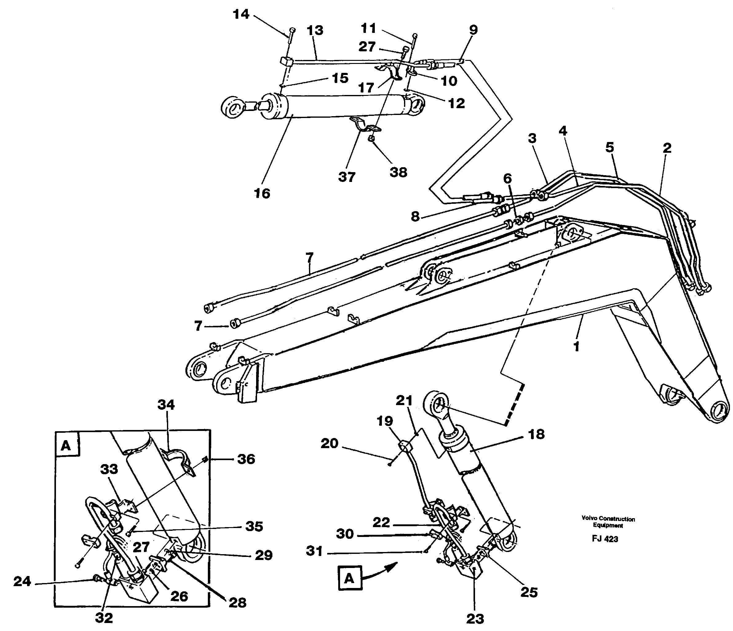 Hydraulic system, boom 5.20 m  14256368 — volvo parts diagram
