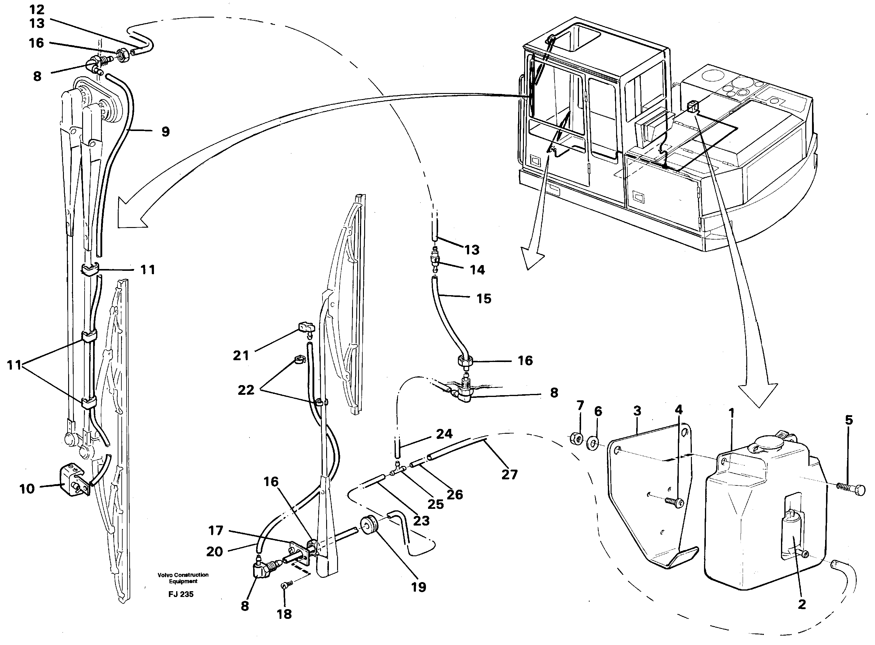 Windshield washer  14253371 SER NO-2257,STD SER NO 2258- — volvo parts diagram