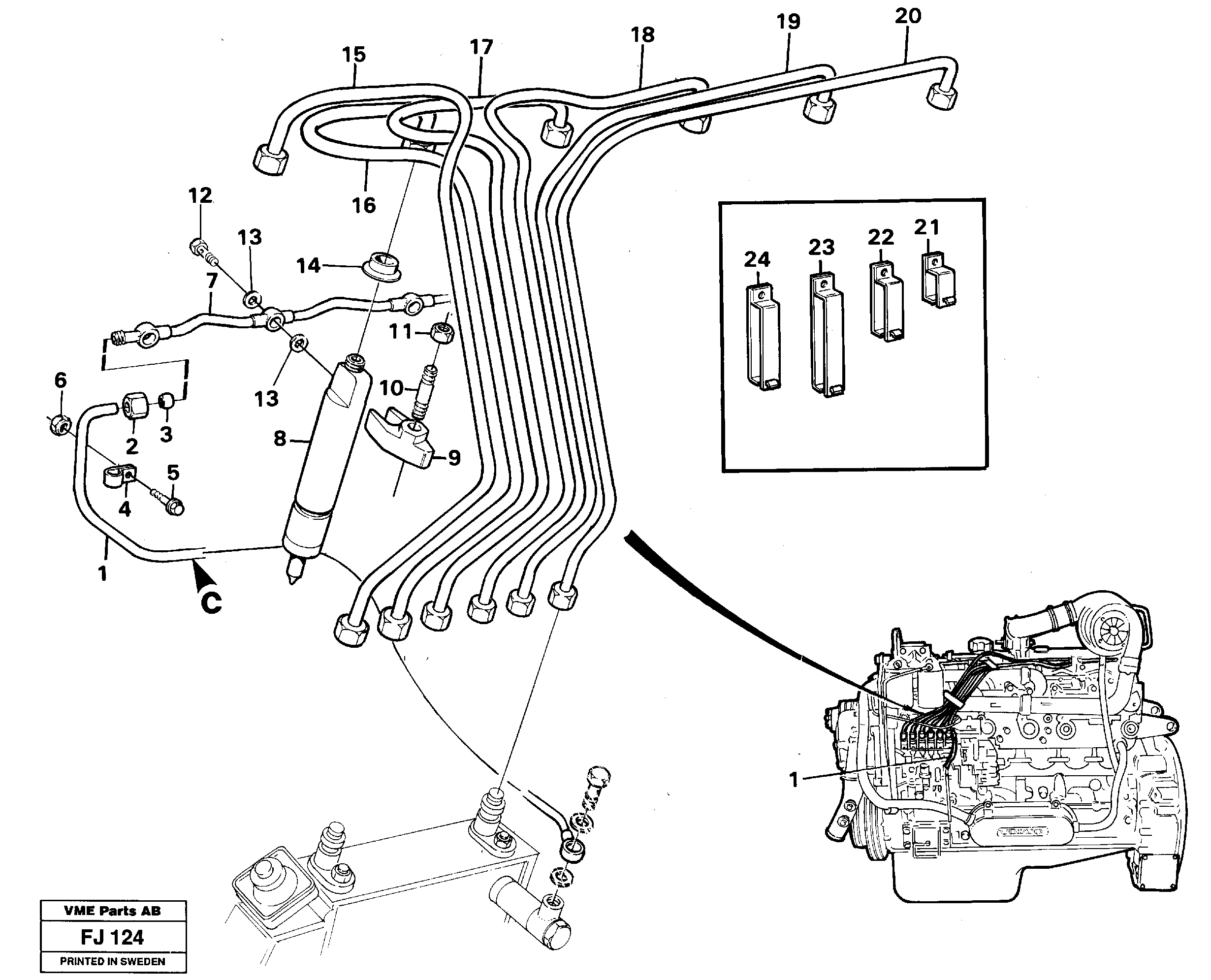 Fuel lines, injectors — volvo parts diagram