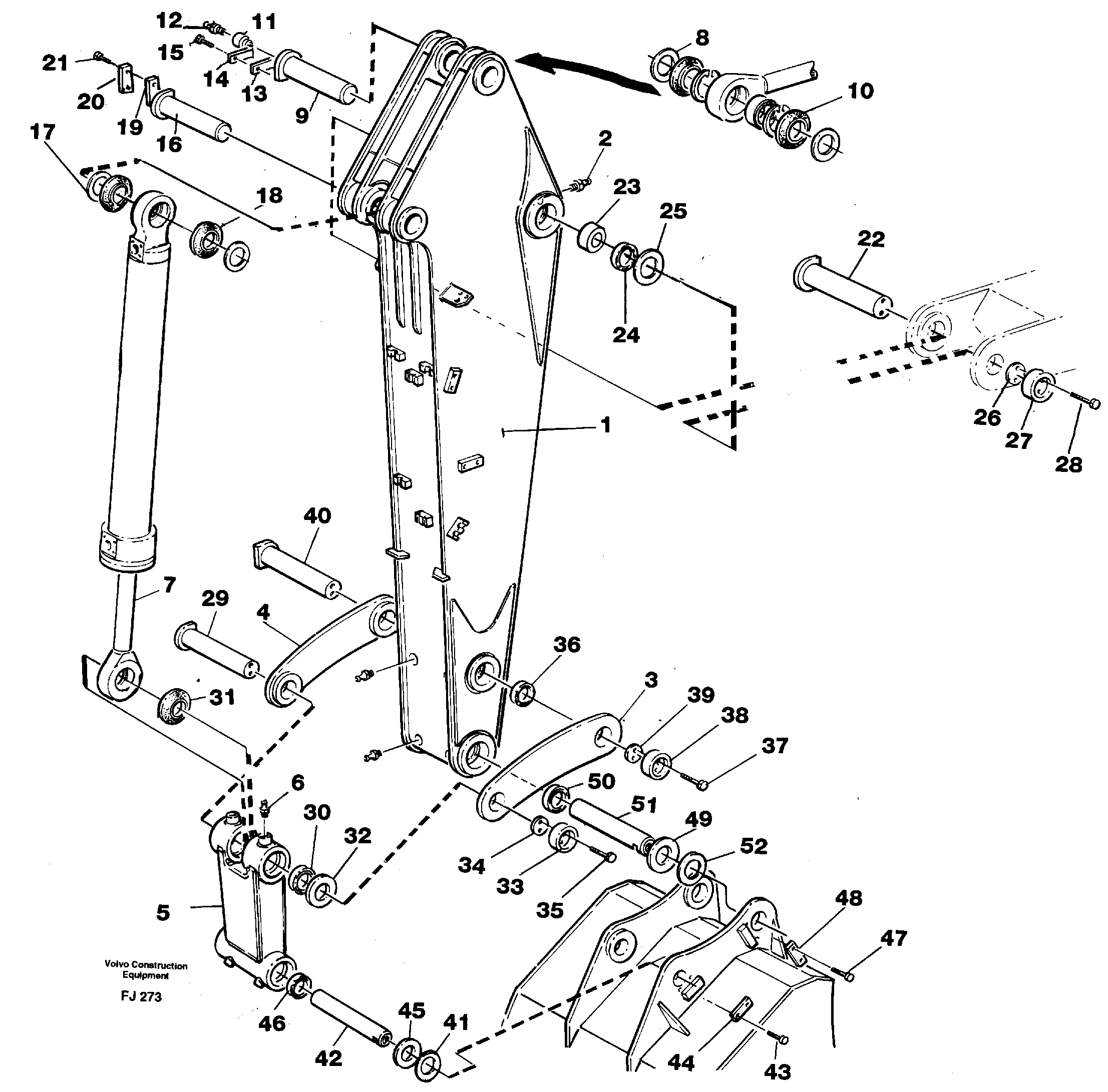 Backhoe dipper arm 2.8m  14255879 — volvo parts diagram