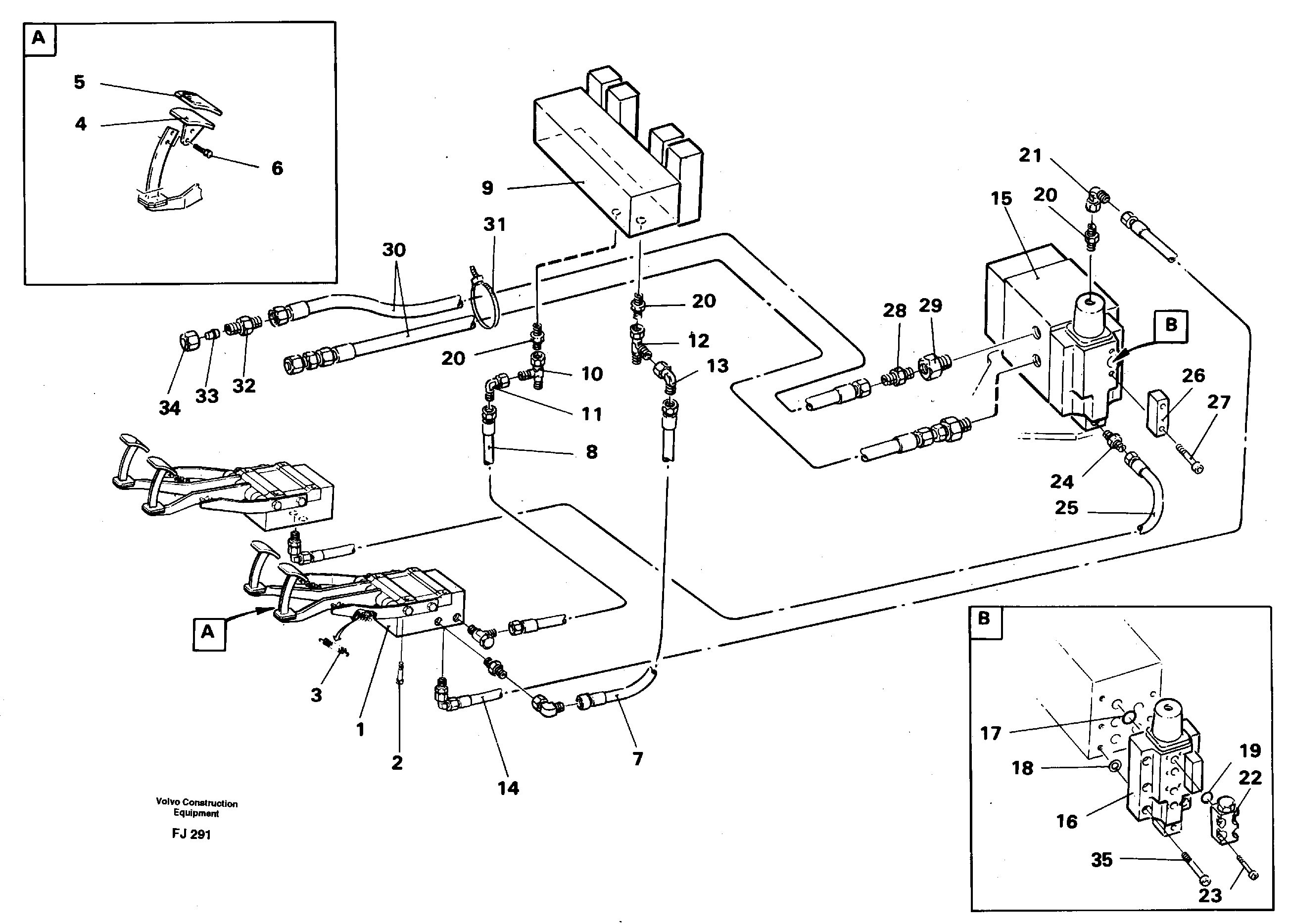 Pedal operated slope bucket/grab hydaulics on monoboom.  14257813 — volvo parts diagram