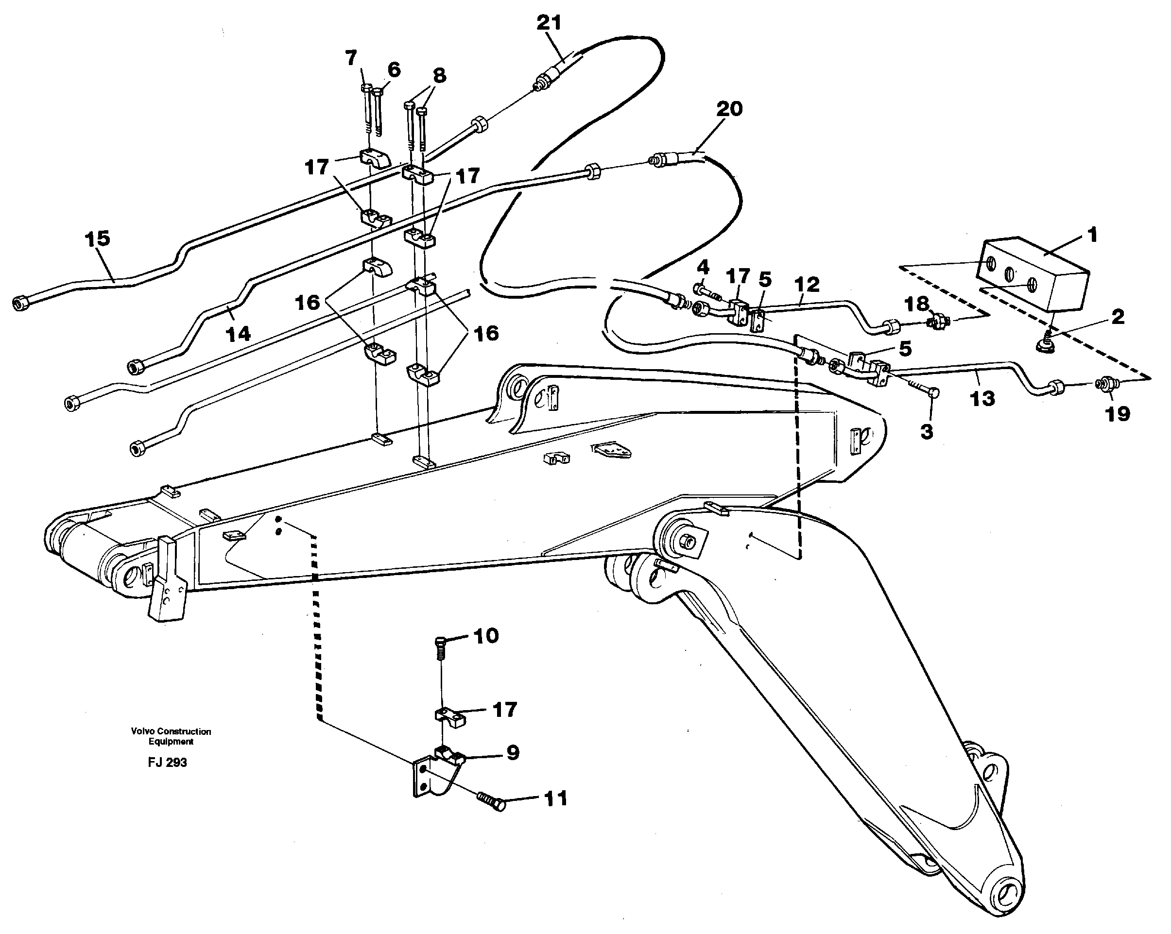 Hammer/shears hydraulics on adjustable boom.  14254500 — volvo parts diagram