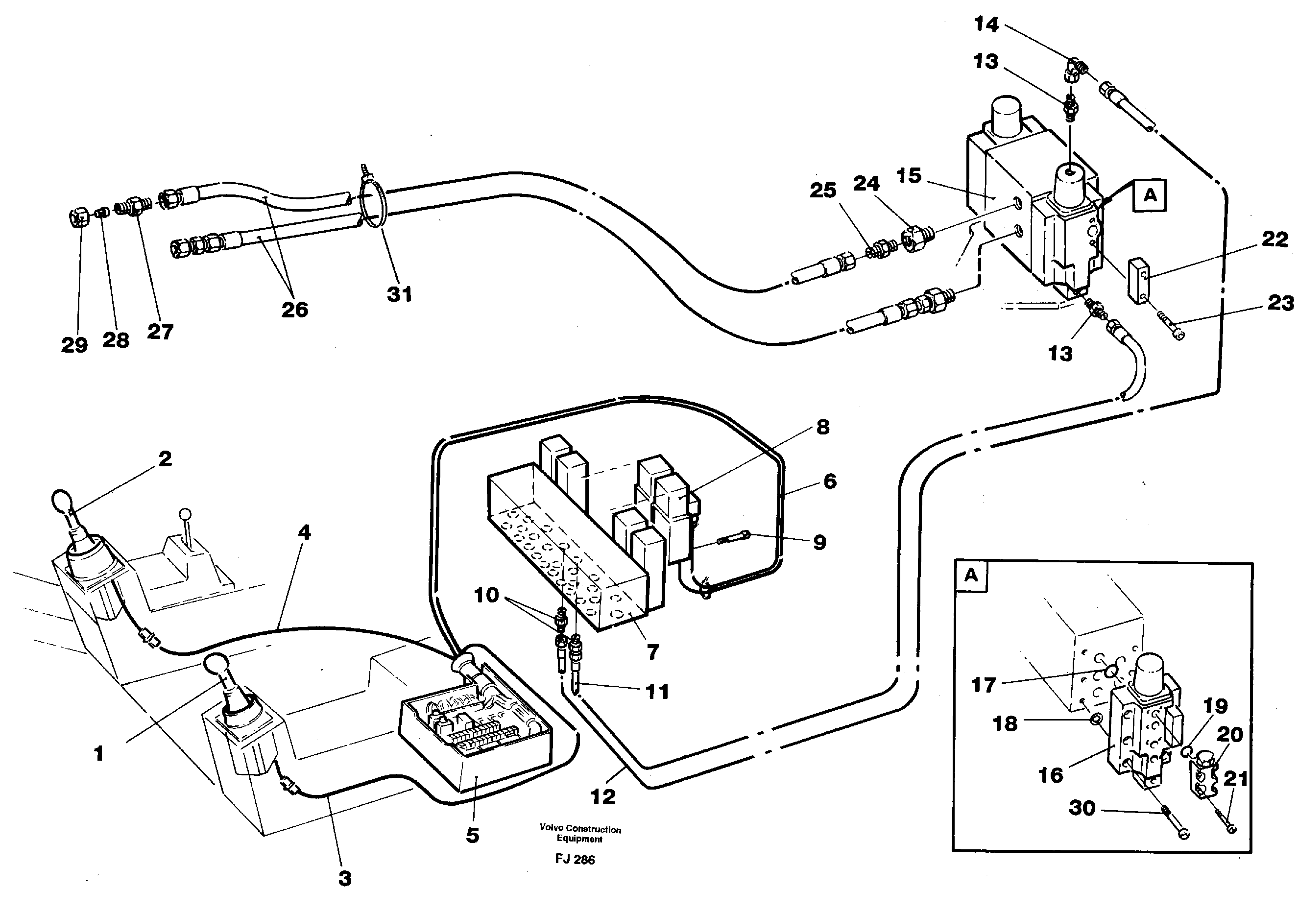 Button operated slope bucket/grab hydraulics onadj. boom.  14262283 — volvo parts diagram