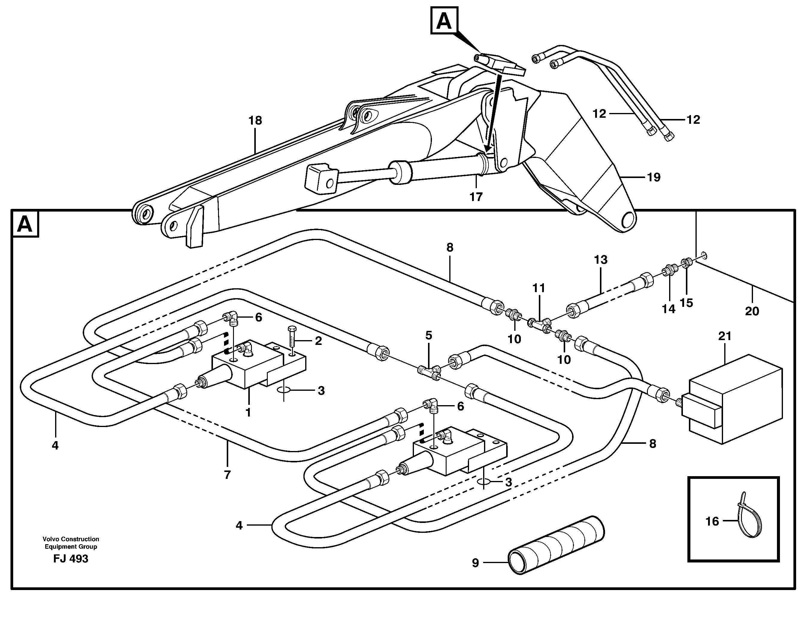 Hydraulic system, line brk valve,tilt cylinder  14257992 — volvo parts diagram