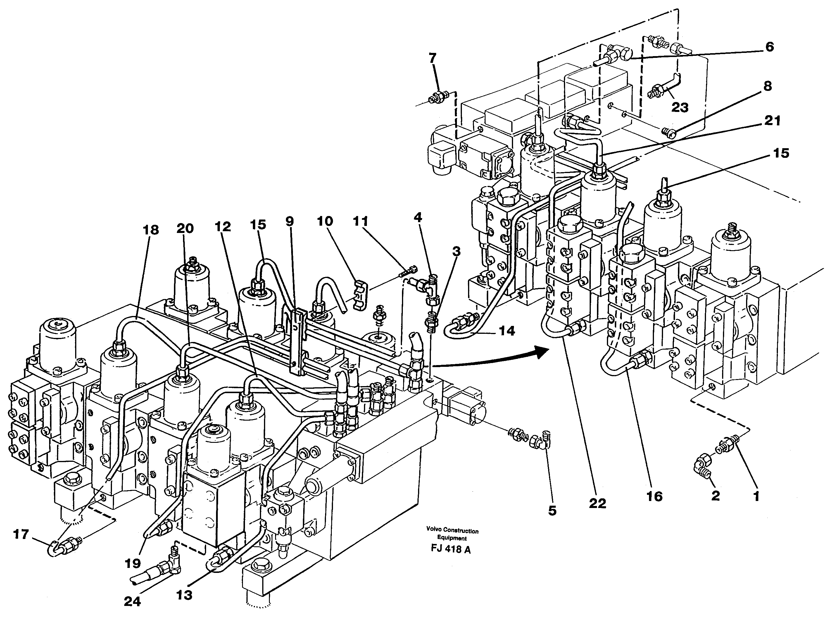 Main valve assembly, tubes connections — volvo parts diagram