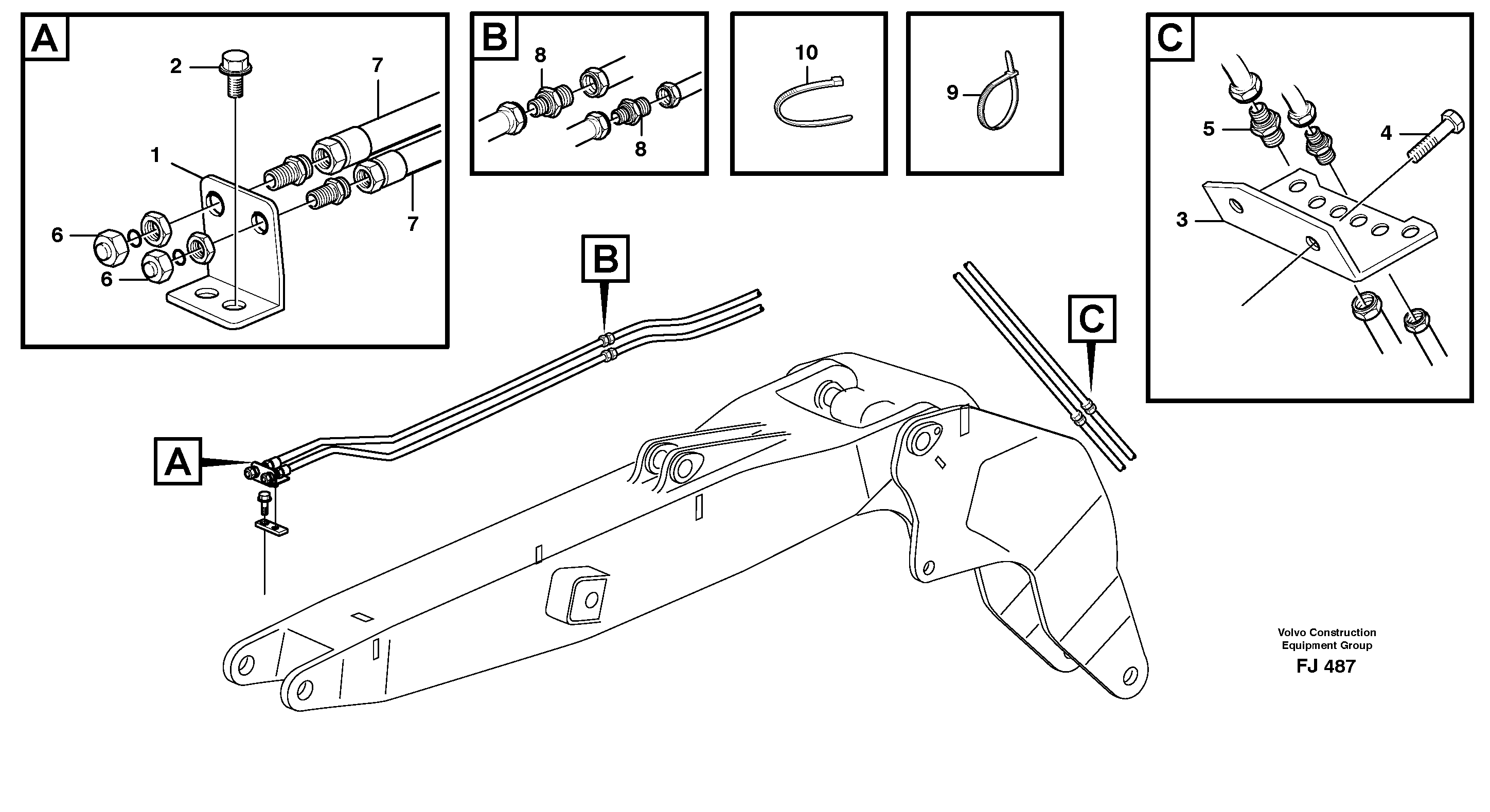 Grab equipm./adj. boom incl. switch valve 5.1 m — volvo parts diagram