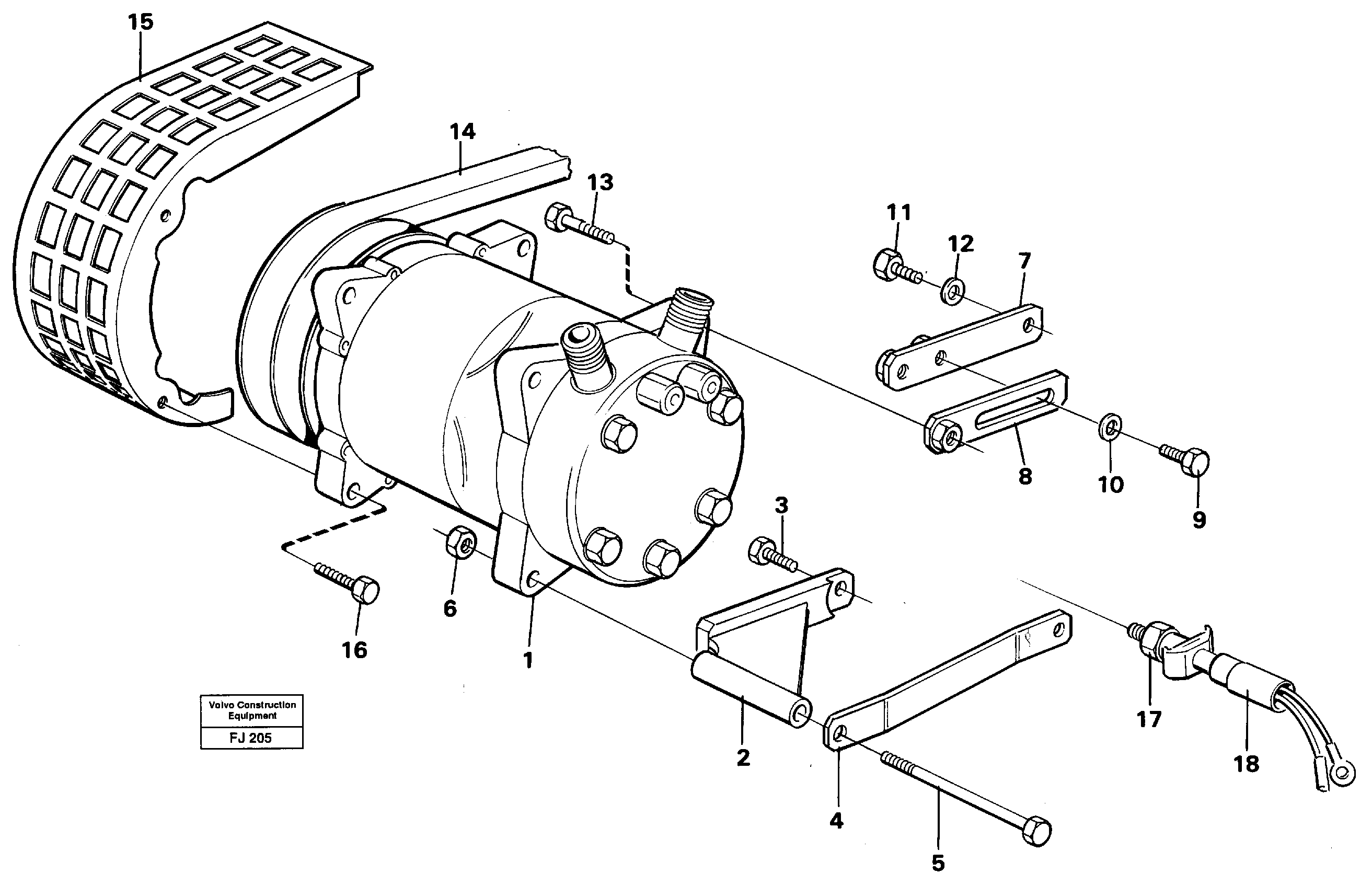 Compressor with fitting parts. Cooling agent, R12,r134a  14256843,14259988 — volvo parts diagram