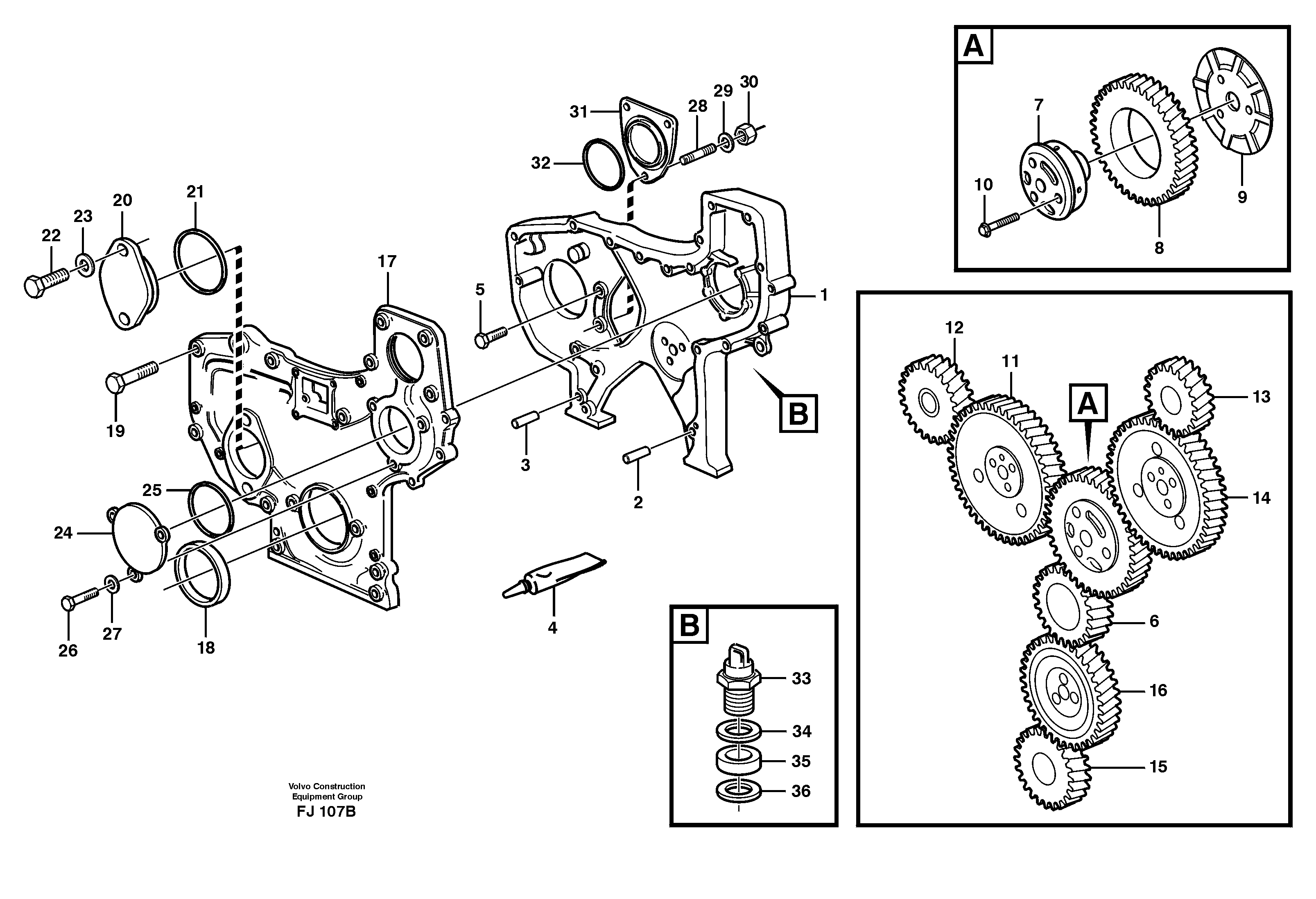 Timing gear casing — volvo parts diagram