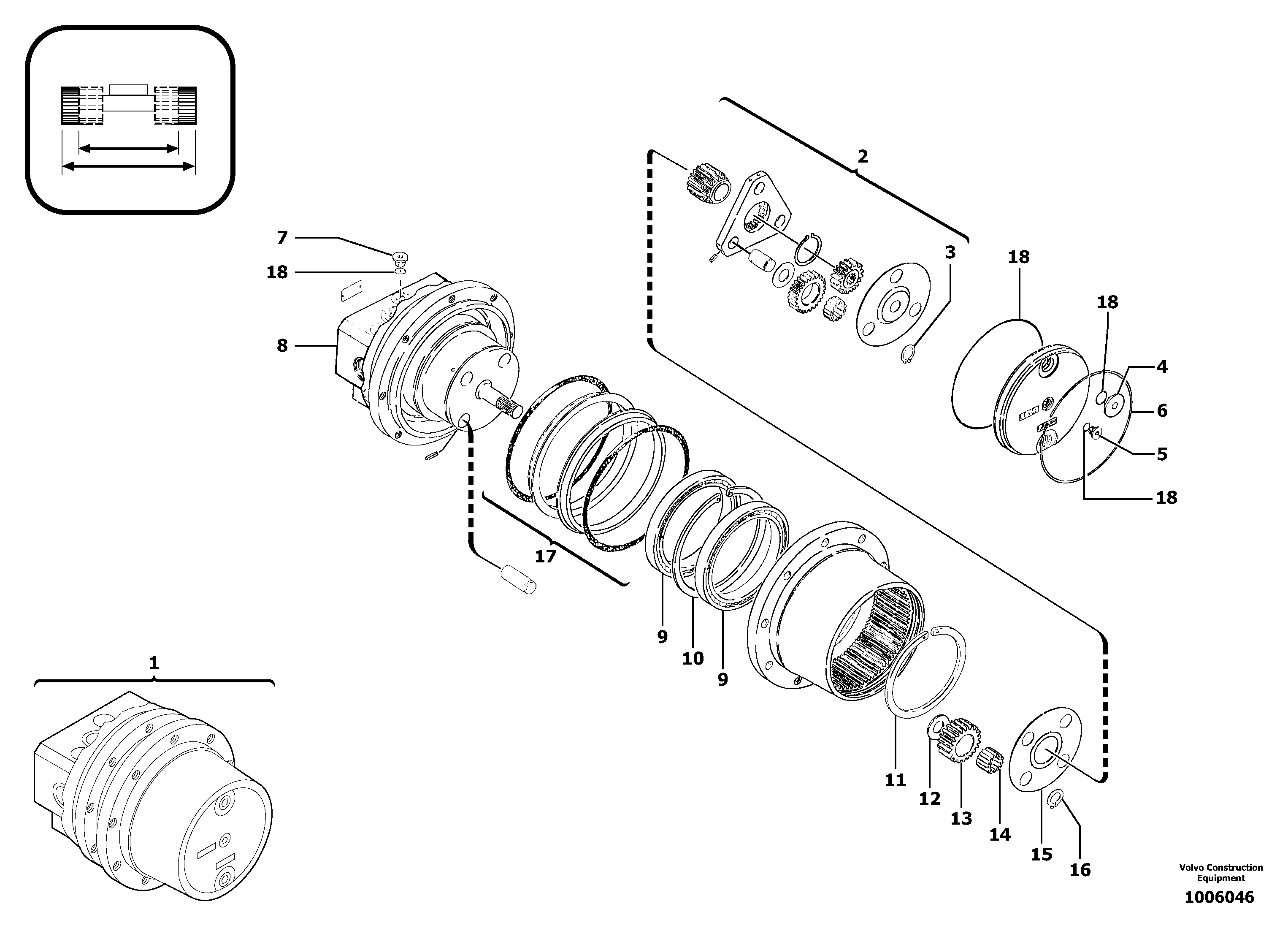 Travelling gear motor assy / without brake — volvo parts diagram