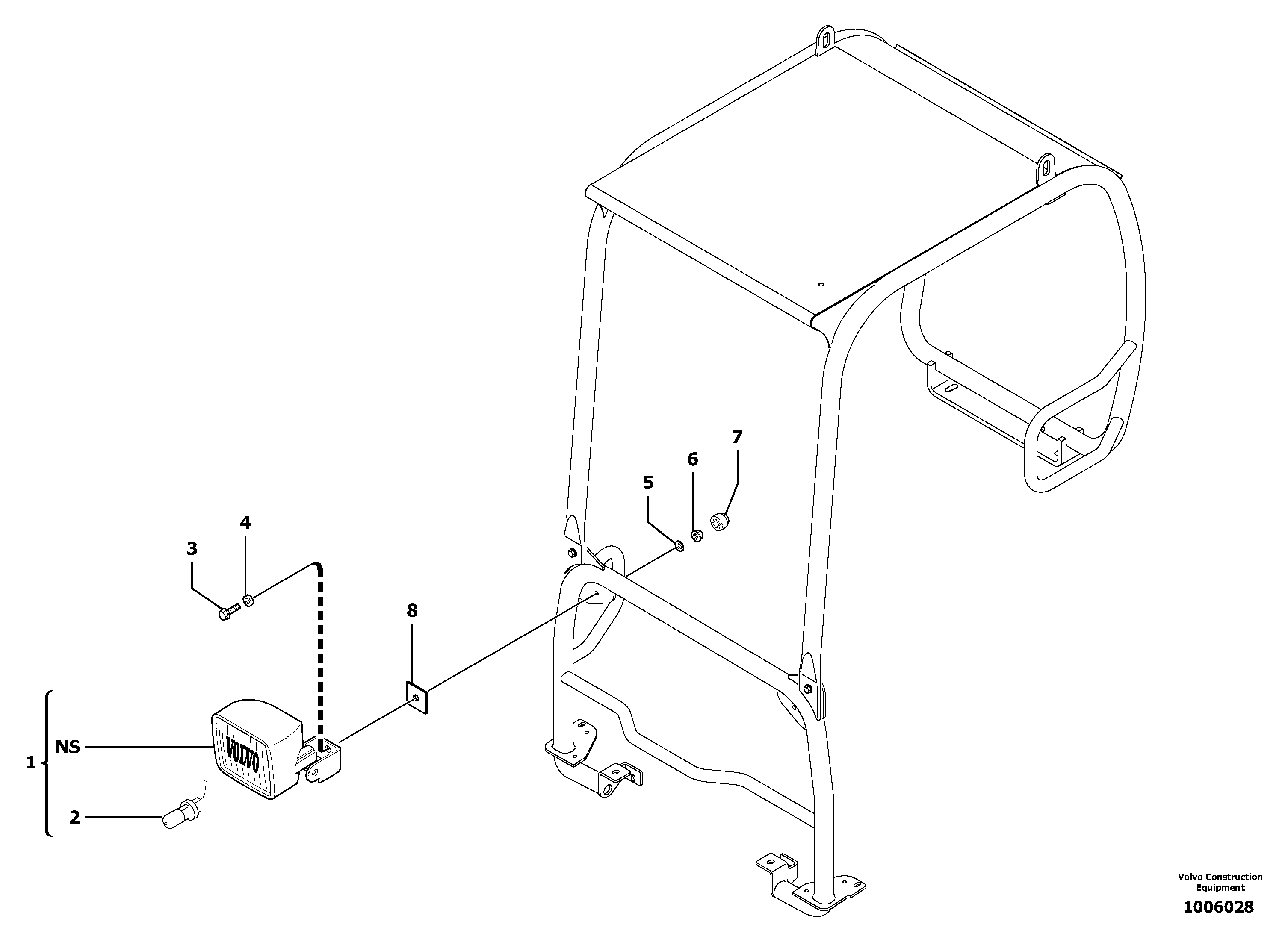 Front headlight on canopy — volvo parts diagram
