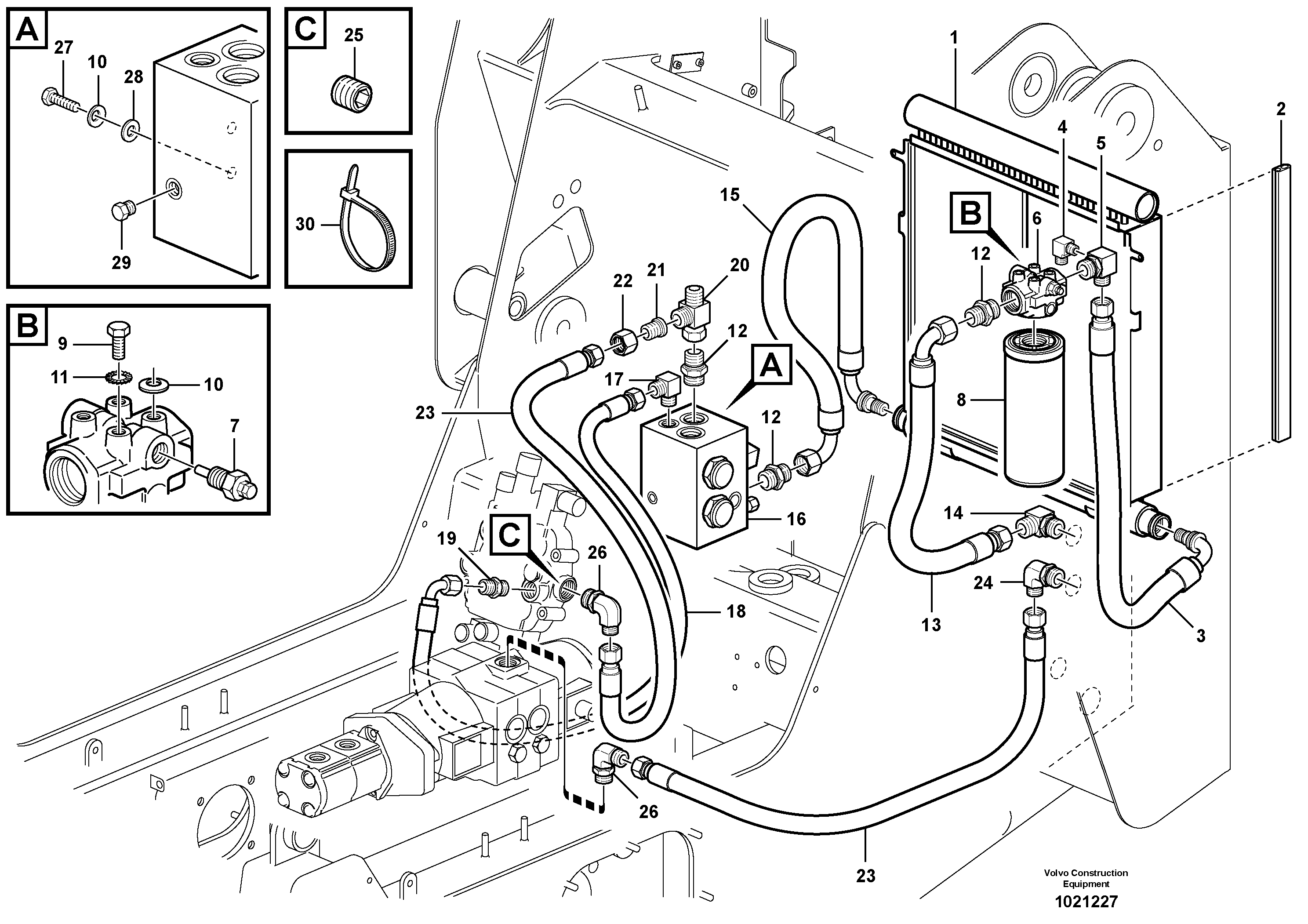 Return and cooling hydraulic circuits  11840227, 11840228,11840307 — volvo parts diagram