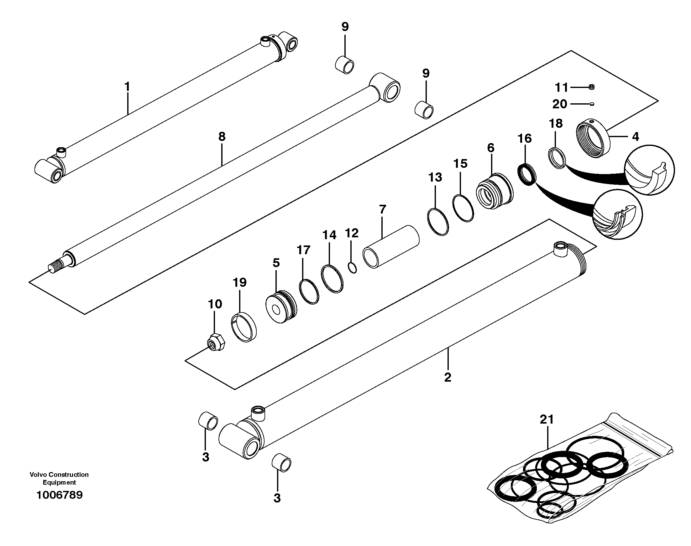 Loader arm cylinder 11840227,11840250,11840305,11840306,11840307,11840308 — volvo parts diagram