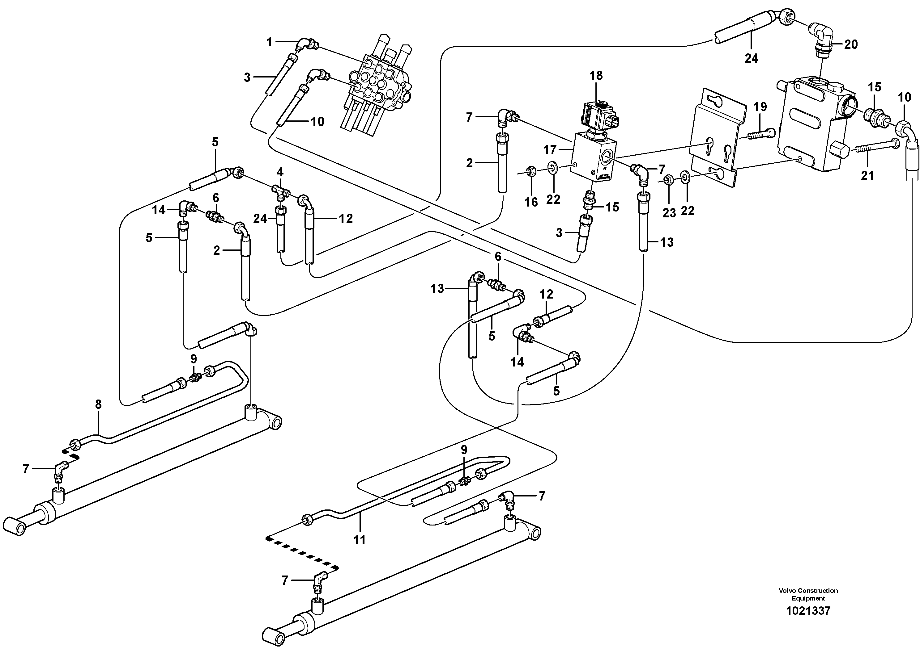 Loader arm hydraulic circuit (w/self level valve)  11840228, 11840251,11840306, 11840308 — volvo parts diagram