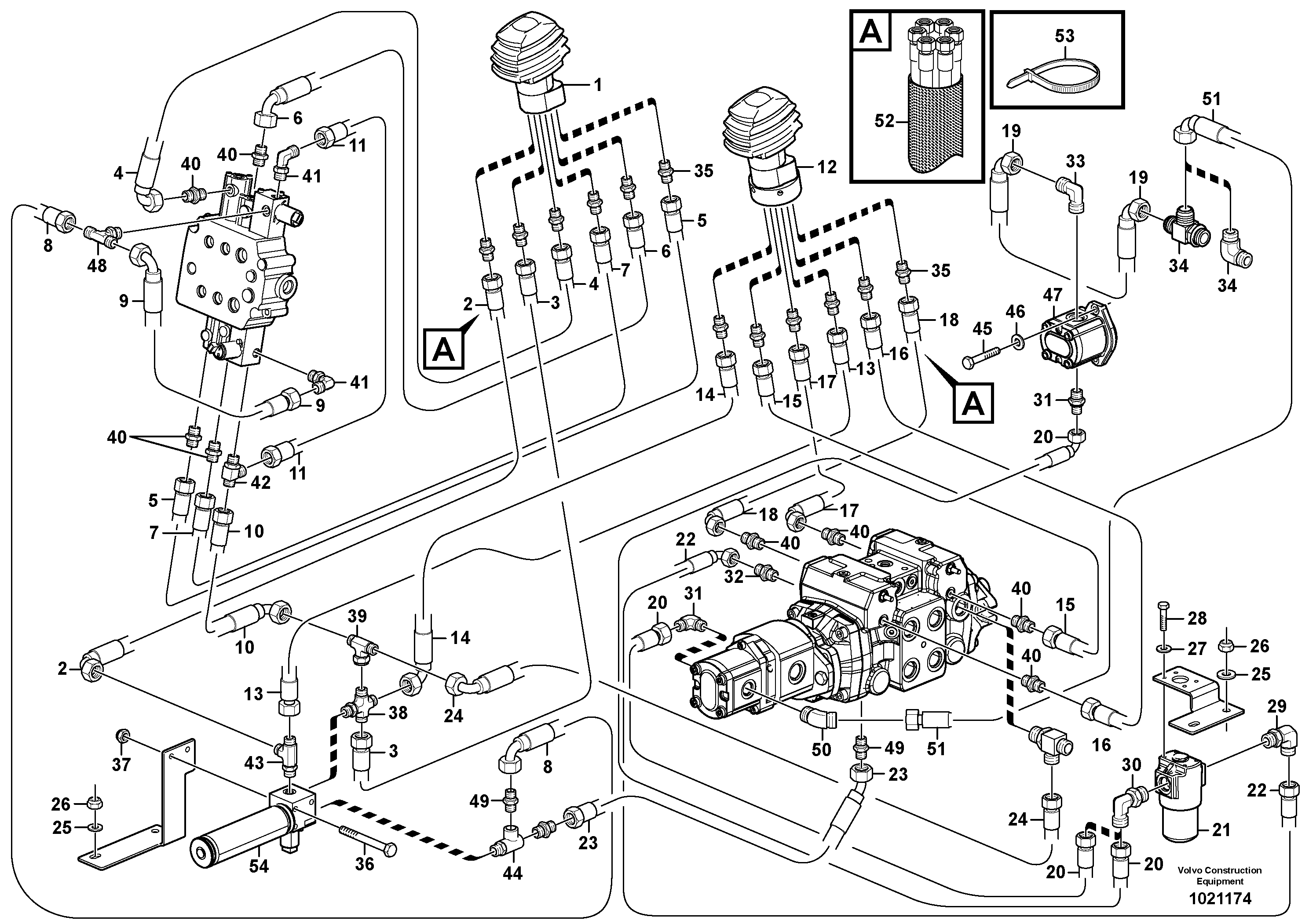 Hydraulic system, single lever control, std — volvo parts diagram