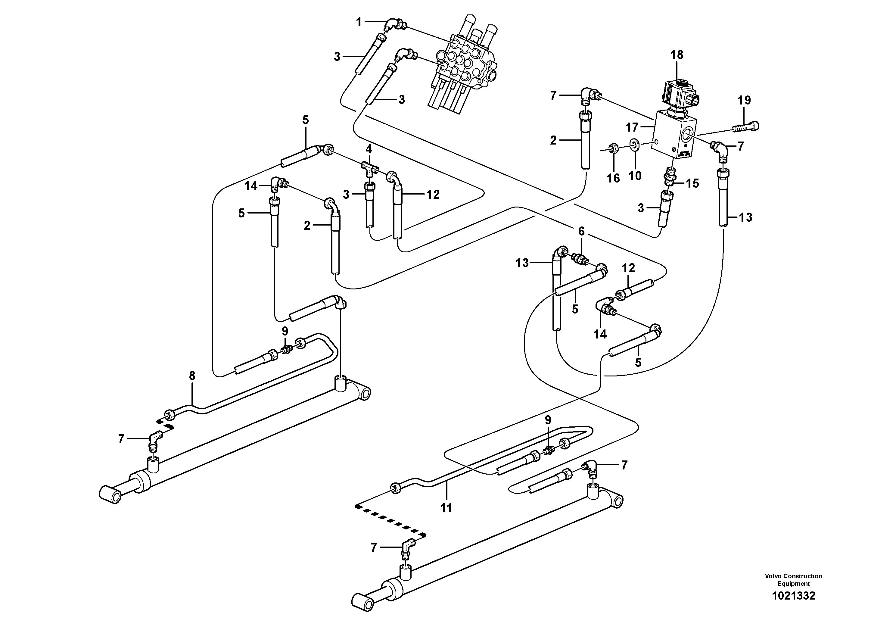 Loader arm hydraulic circuit (w/self level valve)  11840227, 11840250, 11840305. — volvo parts diagram